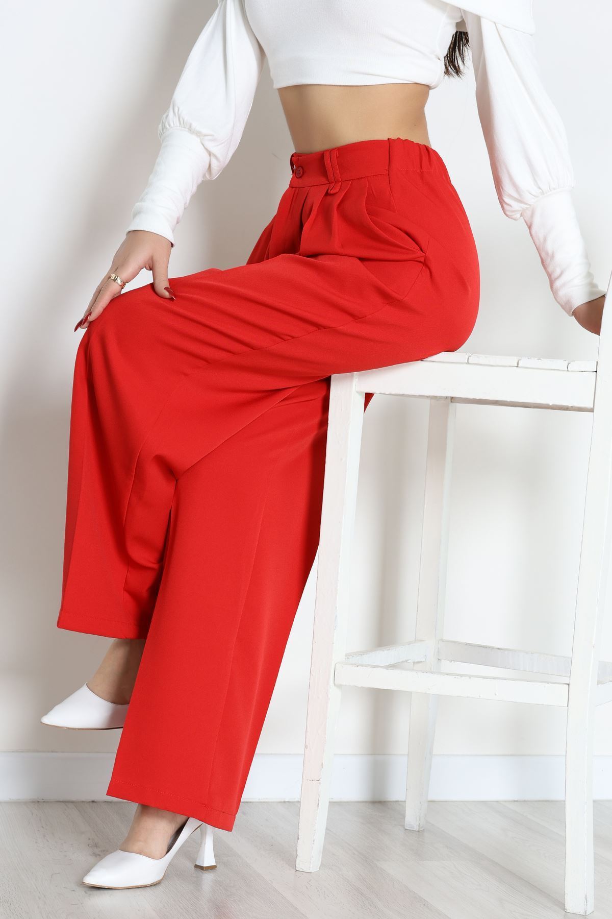 Dabıl Kumaş Lastikli Pantolon Kırmızı - 51612.683.