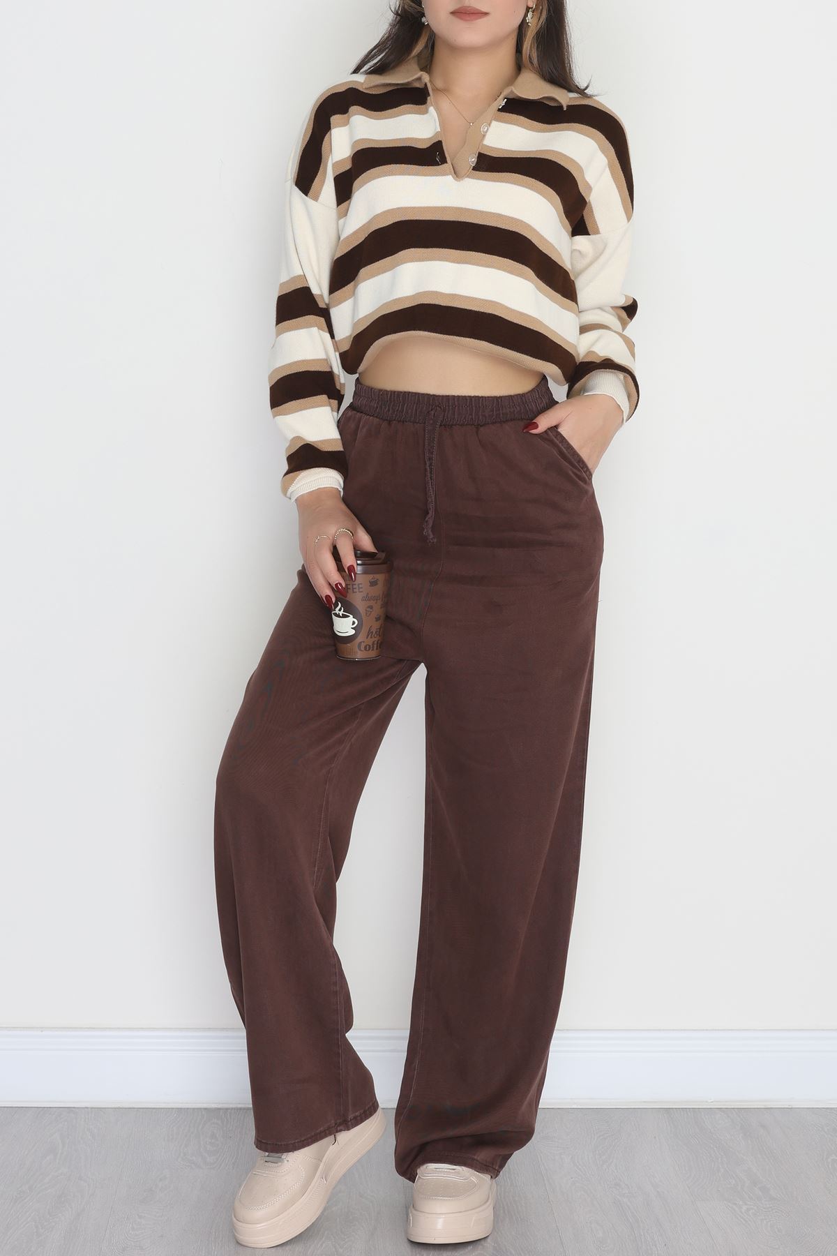 Lastikli Palazzo Gabardin Kot Pantolon Kahve - 31559.2088.