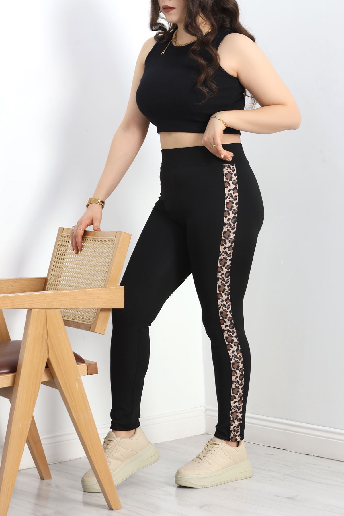 Büyük Beden Şeritli Dalgıç Tayt Siyahleo - 50068.1098.