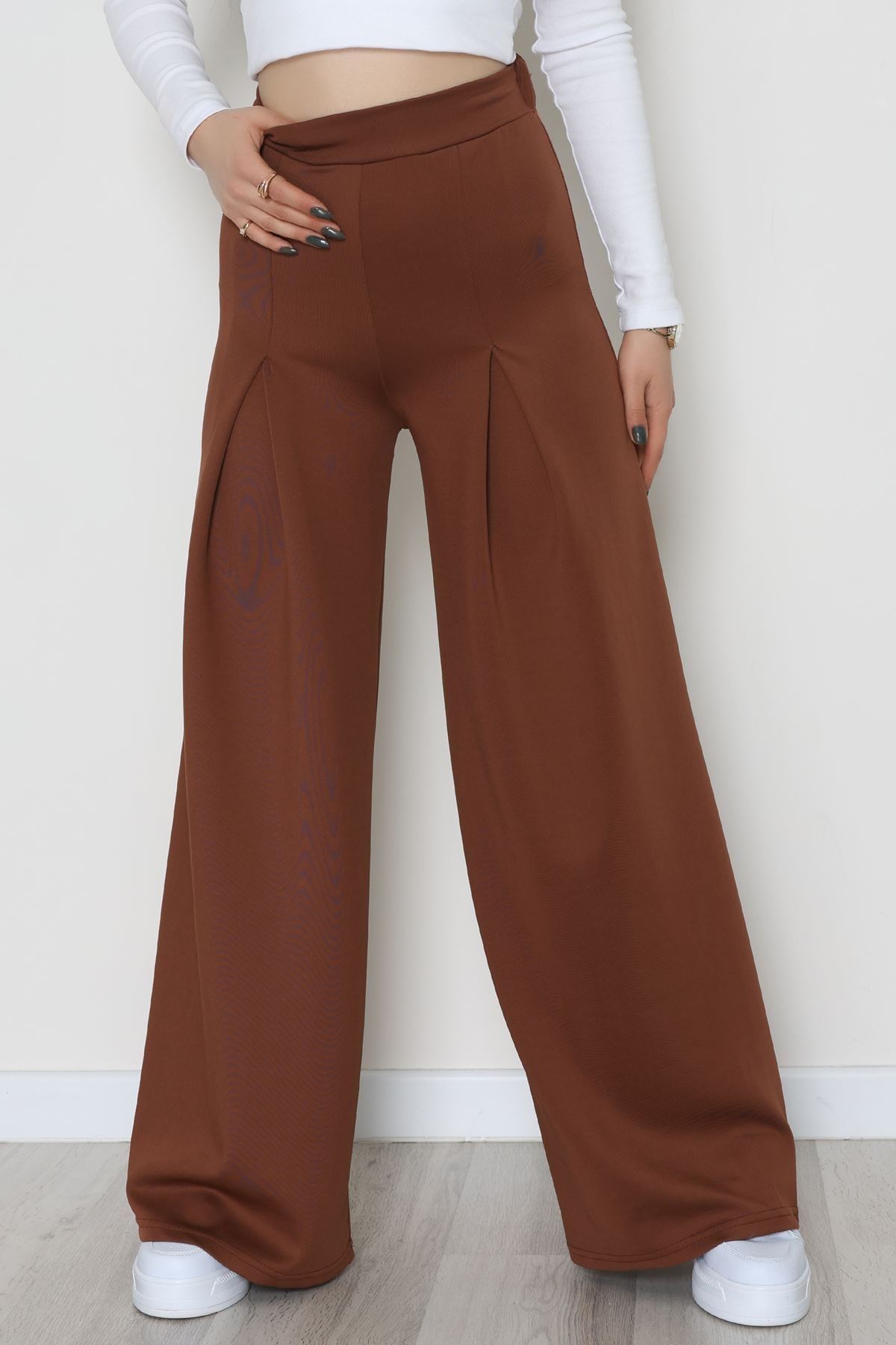 Puf Scuba Kumaş Önden Pileli Pantolon Acıkahve - 42784.1567.