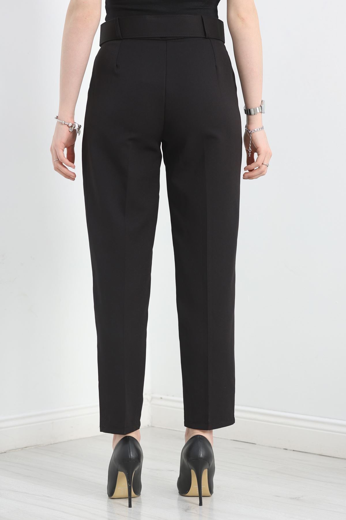 Kemerli Kumaş Pantolon Siyah - 20369.1397.