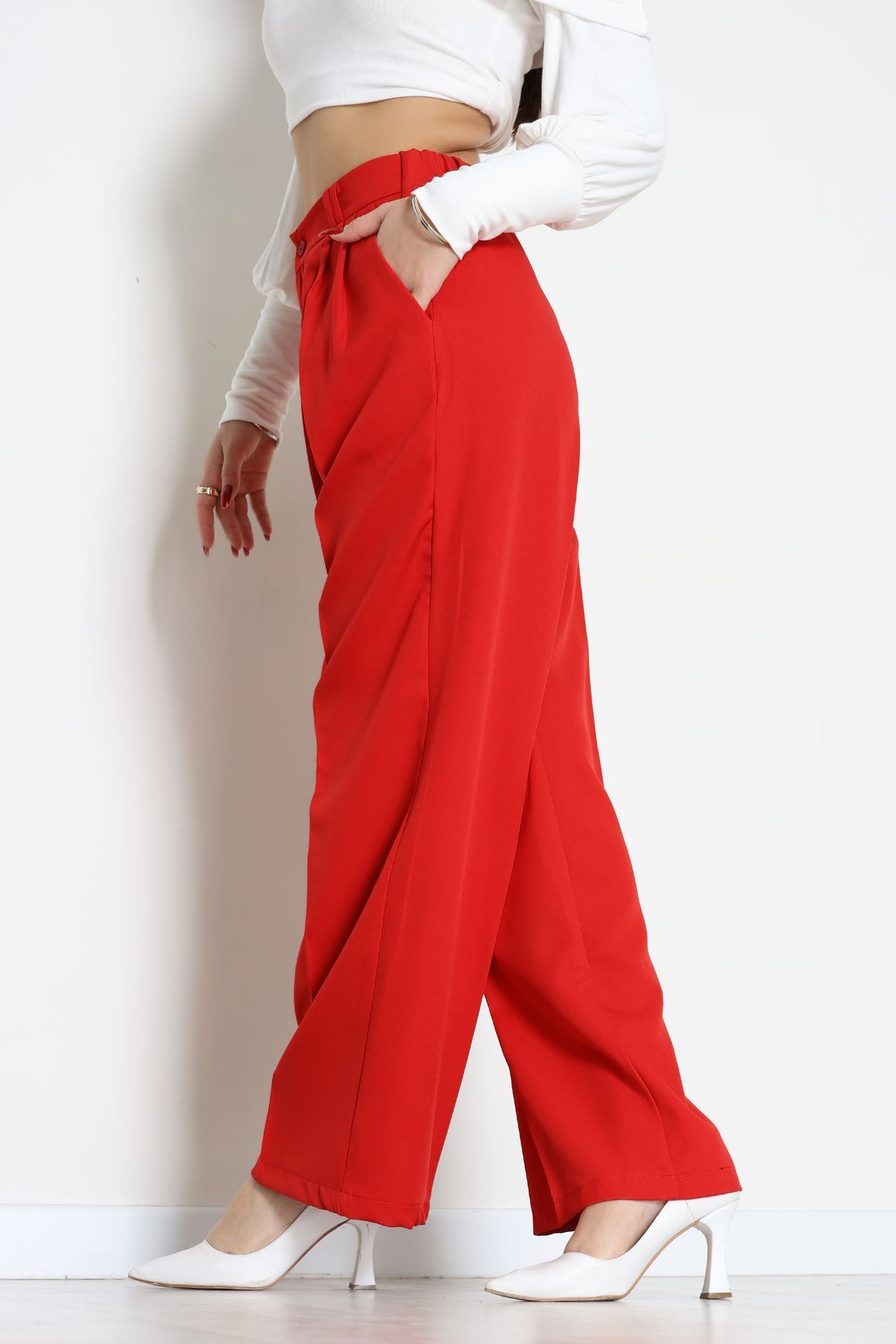 Dabıl Kumaş Lastikli Pantolon Kırmızı - 51612.683.