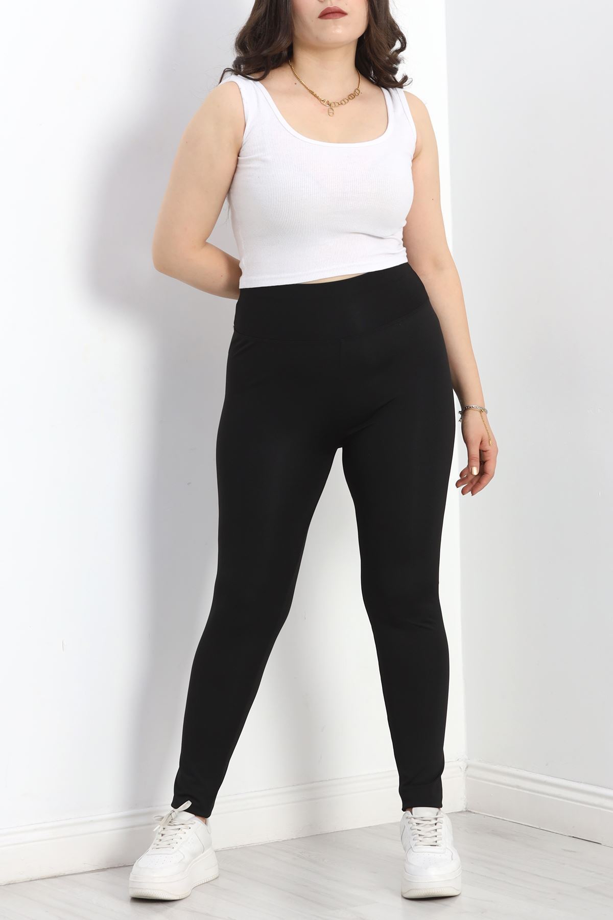 Bel Yazılı Büyük Beden Dalgıç Tayt Siyah - 40123.1098.