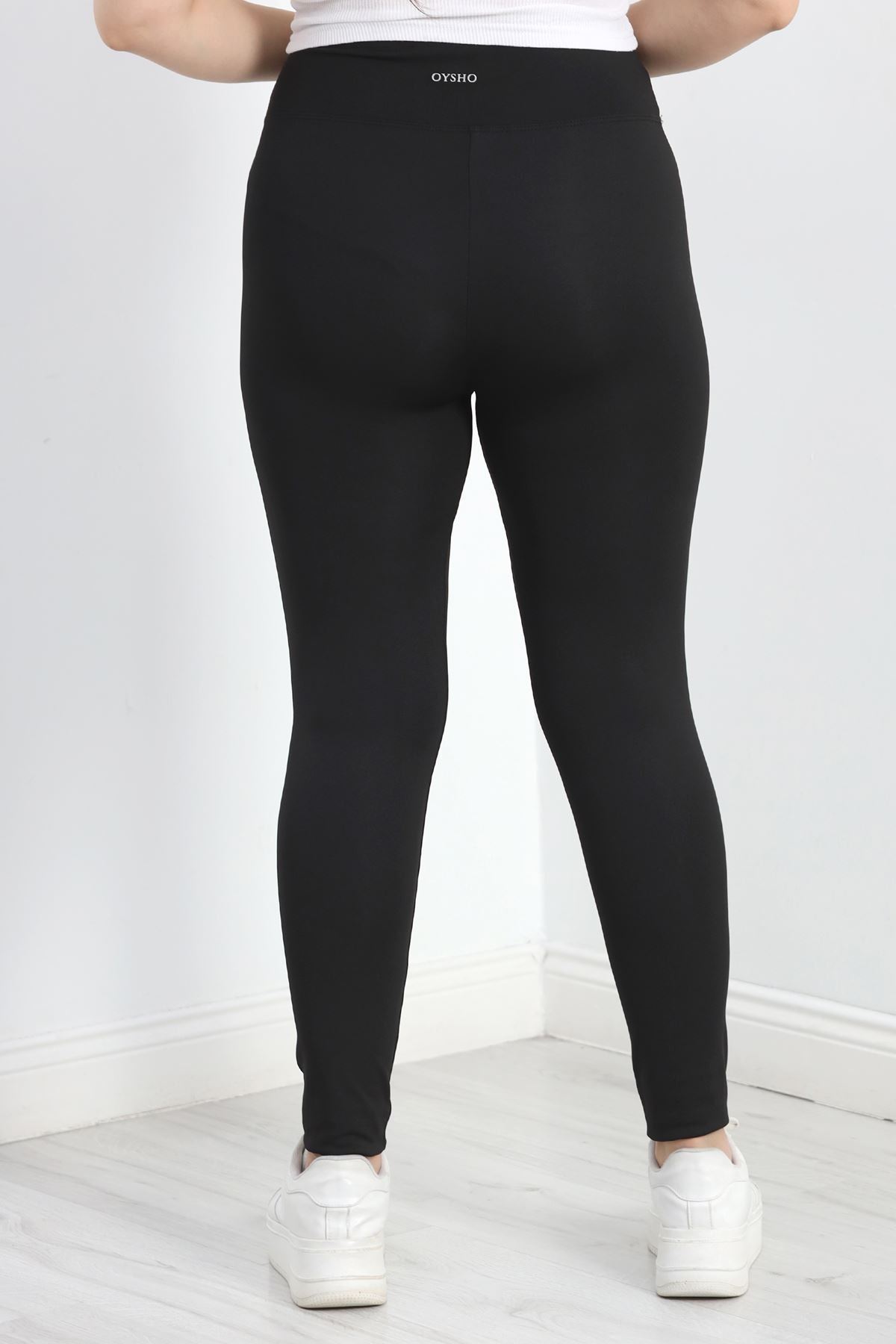 Bel Yazılı Büyük Beden Dalgıç Tayt Siyah - 40123.1098.