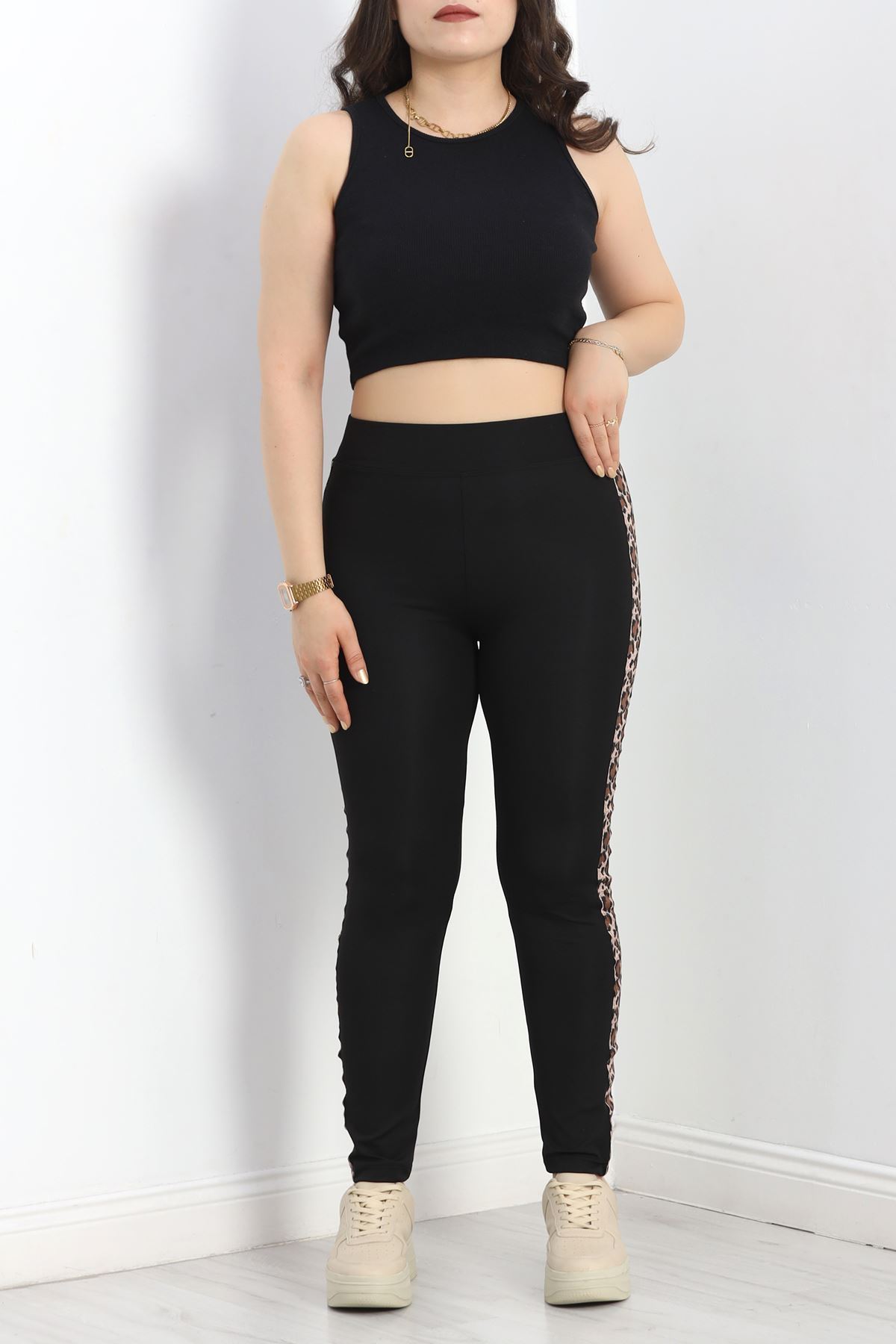 Büyük Beden Şeritli Dalgıç Tayt Siyahleo - 50068.1098.