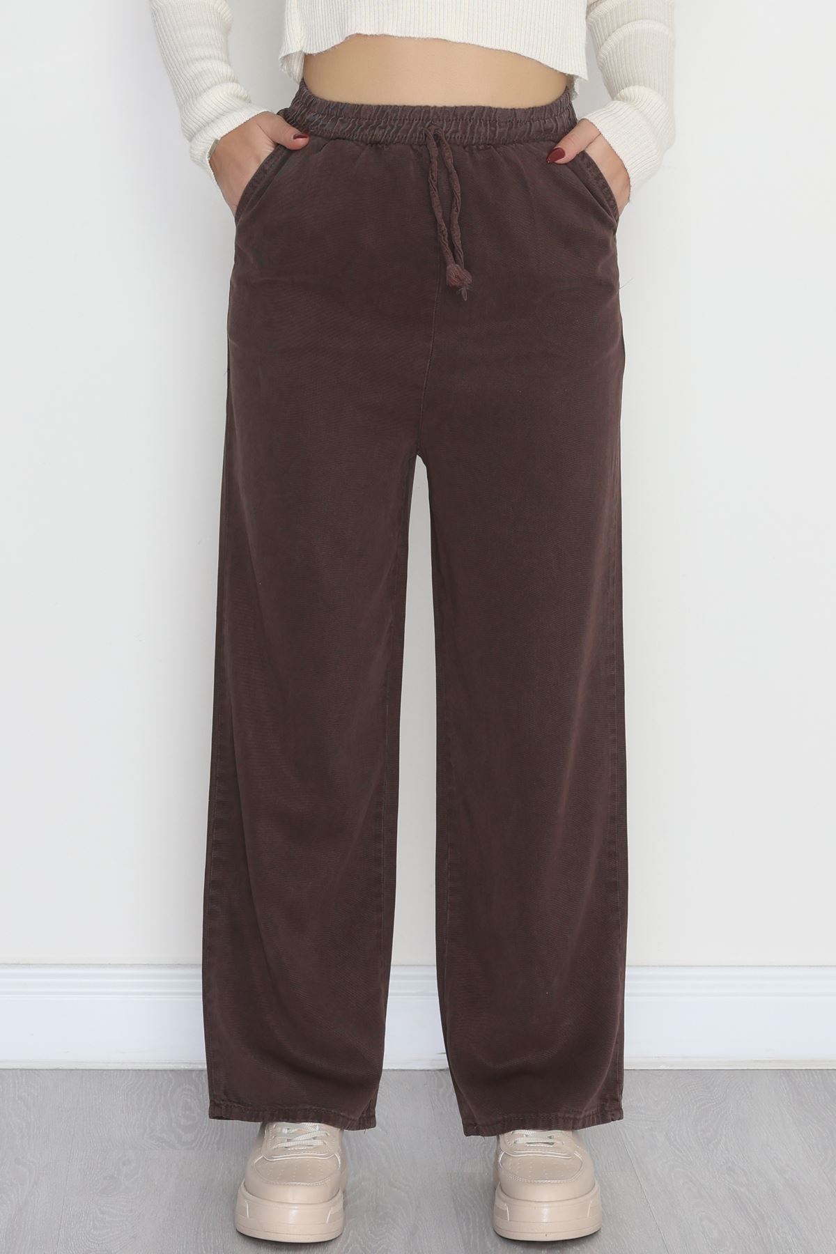 Lastikli Palazzo Gabardin Kot Pantolon Kahve1 - 31559.2088.
