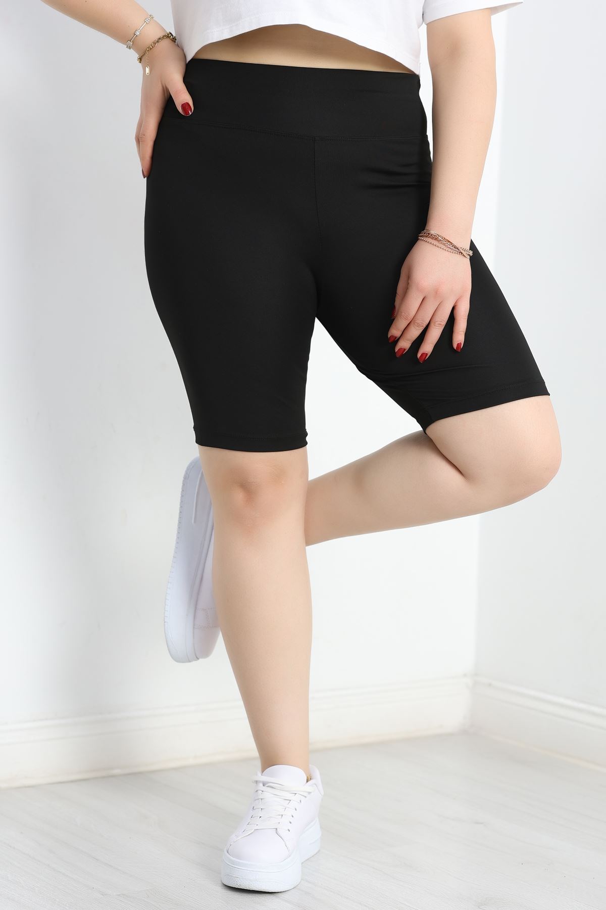 Bel Yazılı Büyük Beden Biker Tayt Siyah - 50686.1098.