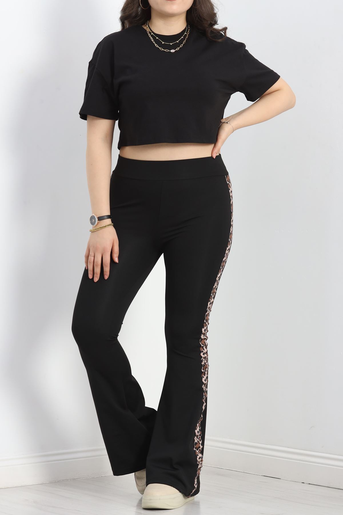 Şeritli Battal Dalgıç İspanyol Tayt Siyah - 50070.1098.