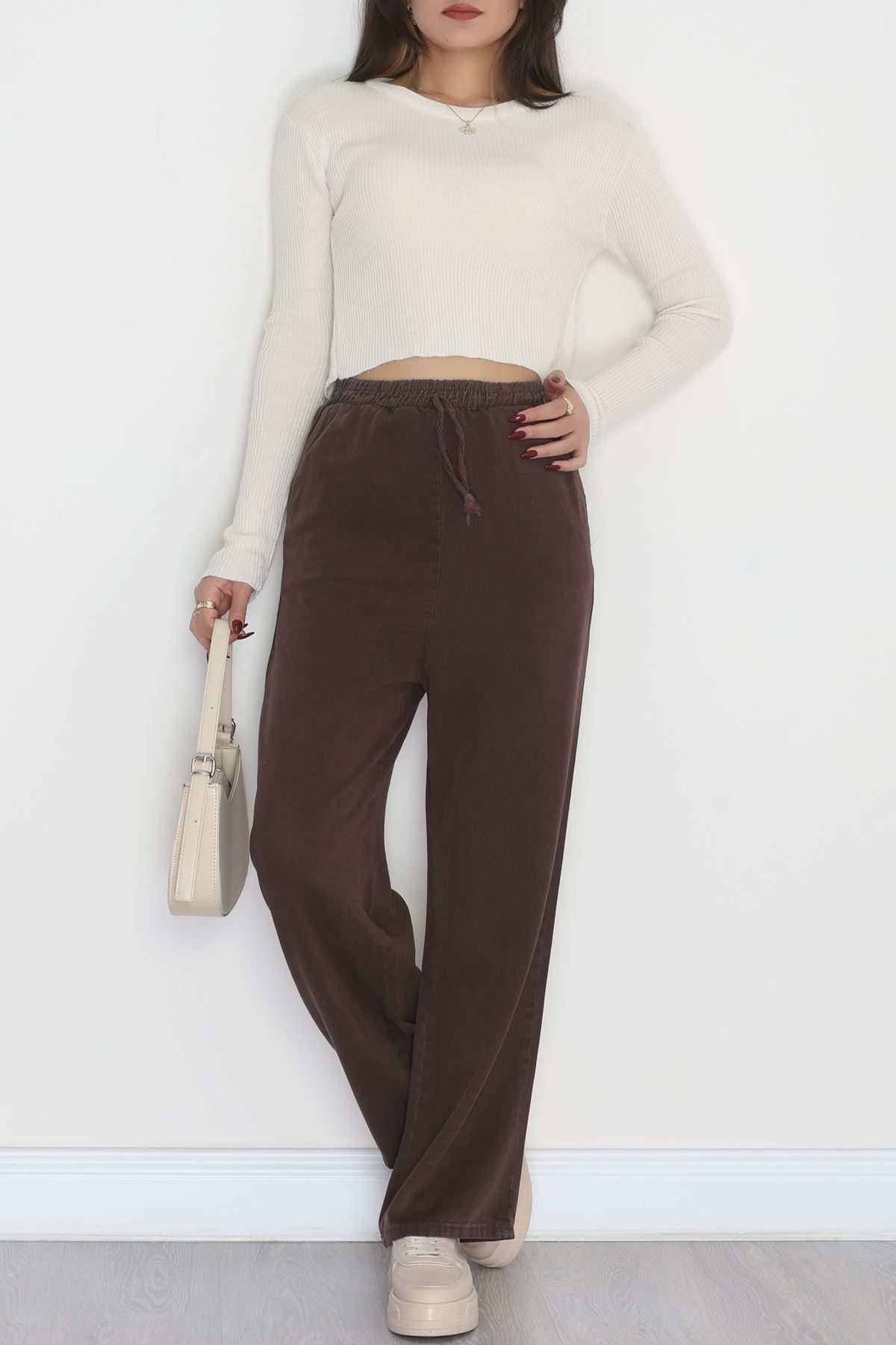 Lastikli Palazzo Gabardin Kot Pantolon Kahve1 - 31559.2088.