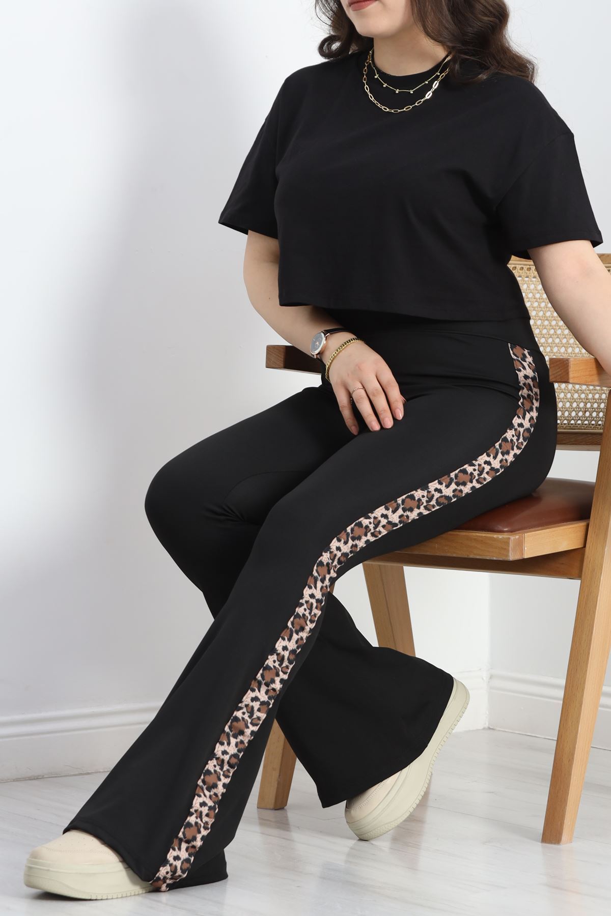 Şeritli Battal Dalgıç İspanyol Tayt Siyah - 50070.1098.