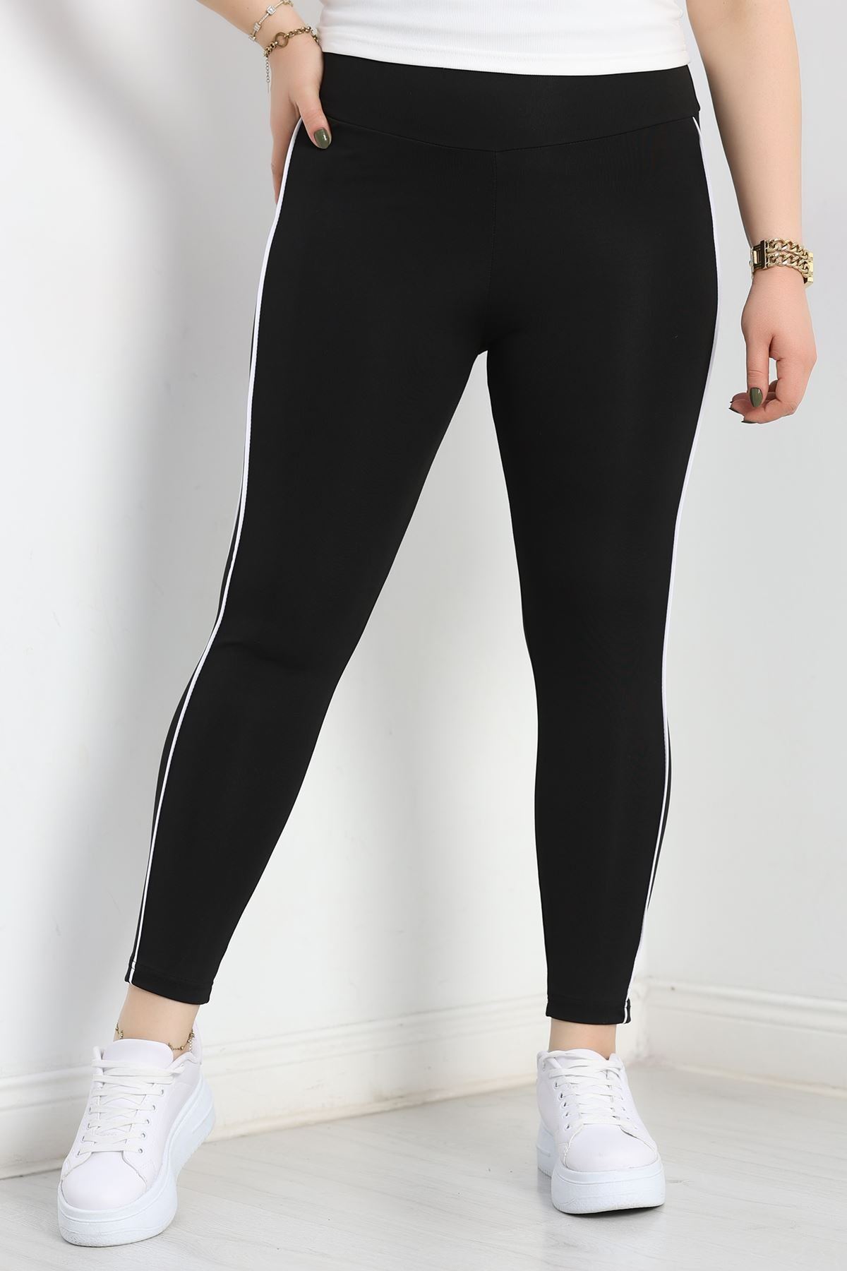 Büyük Beden Çift Biyeli Dalgıç Tayt Siyah - 50604.1005.