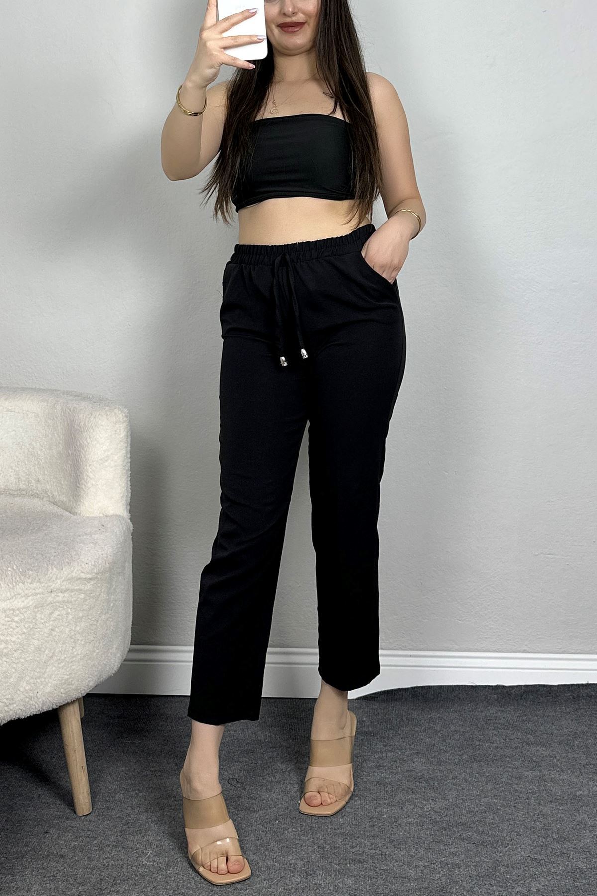 Dabıl Bağcıklı Pantolon Siyah - 20138.1884.