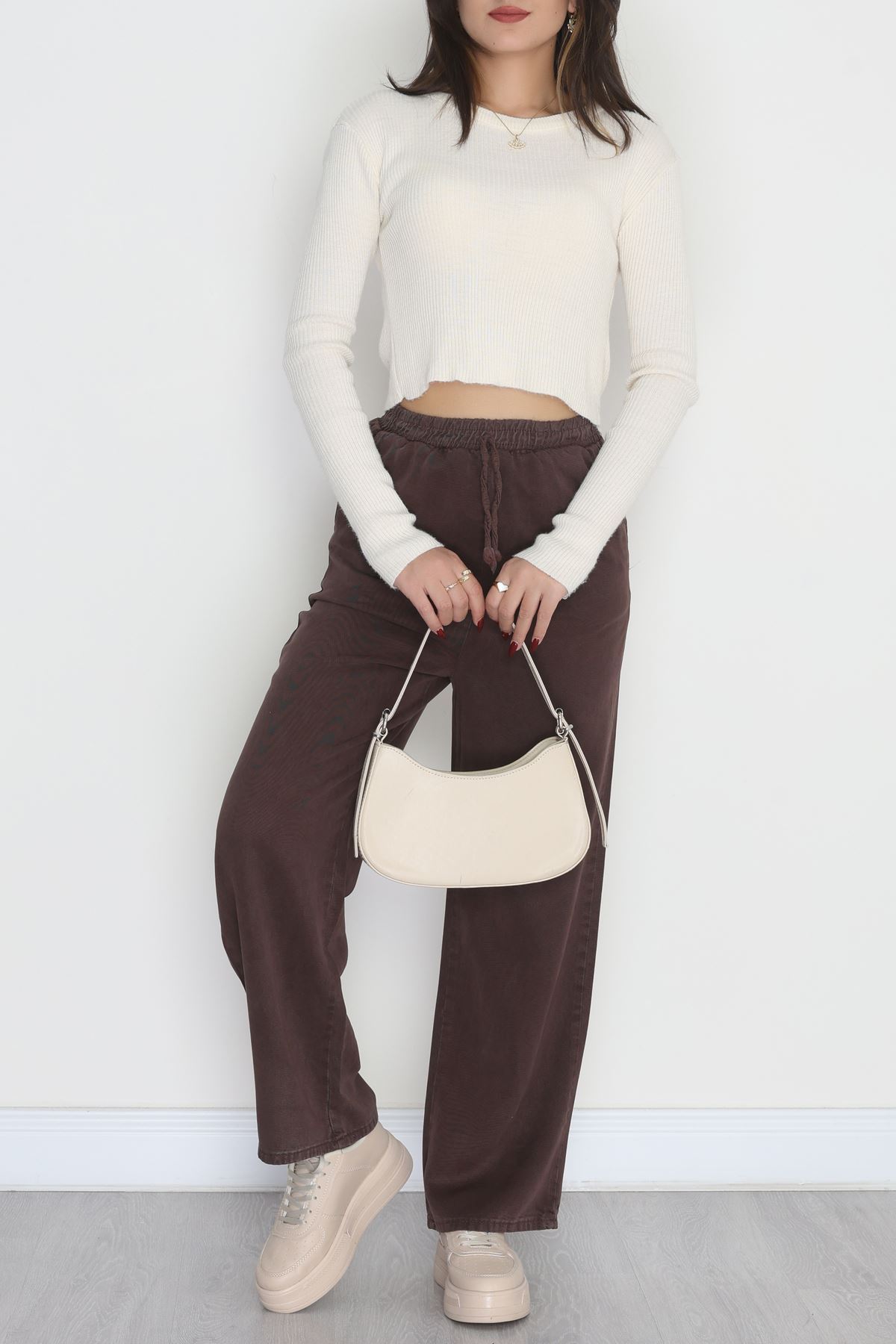 Lastikli Palazzo Gabardin Kot Pantolon Kahve1 - 31559.2088.