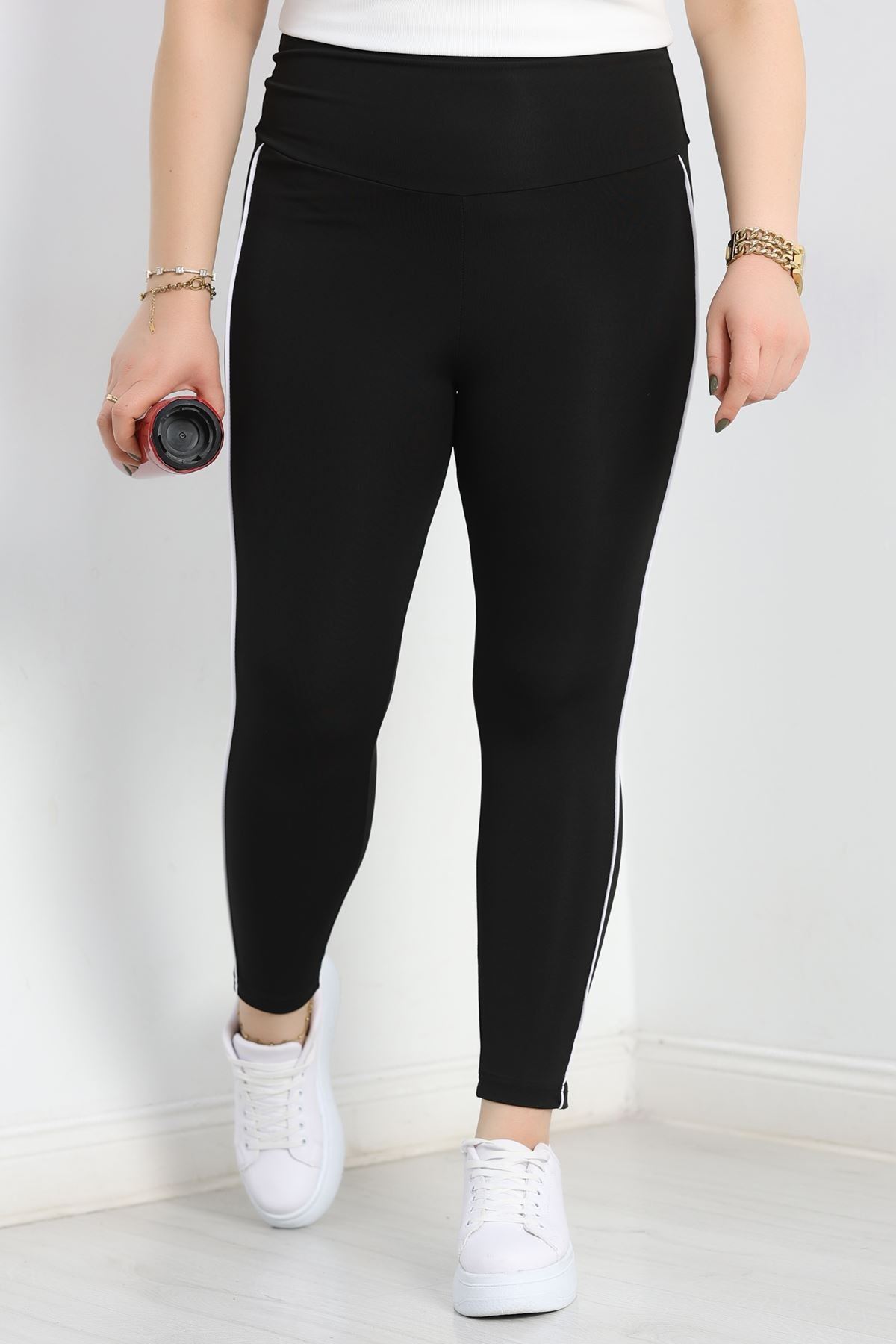 Büyük Beden Çift Biyeli Dalgıç Tayt Siyah - 50604.1005.