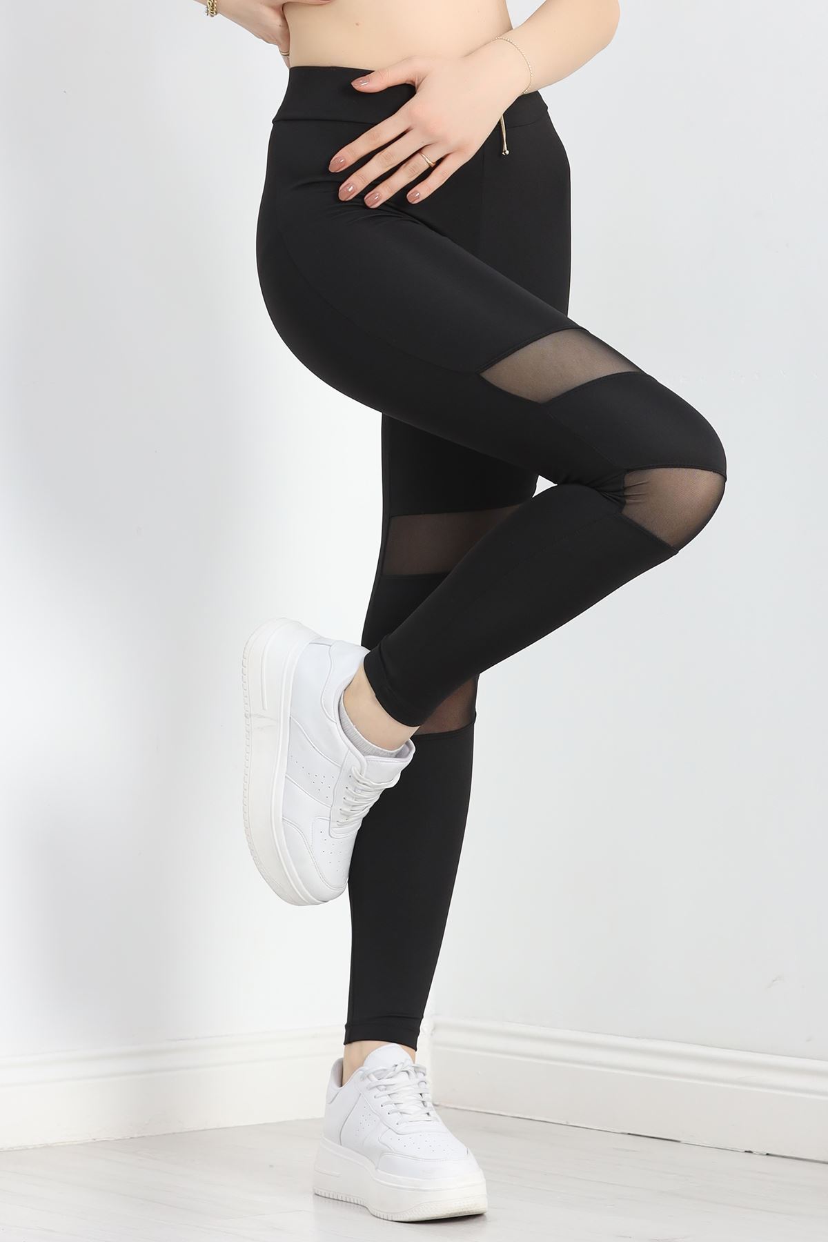 Tül Detaylı Dalgıç Tayt Siyah - 50060.1098.