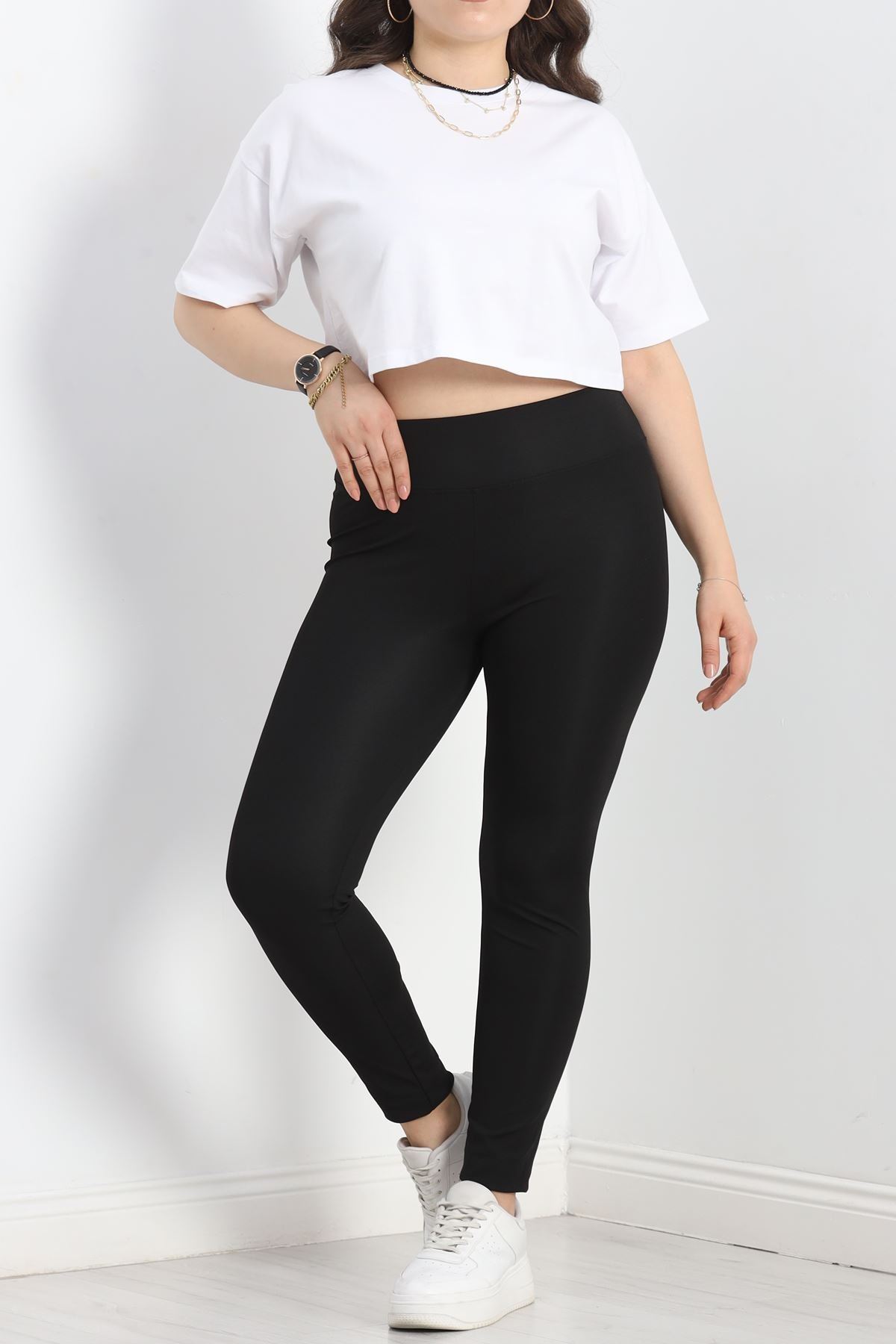 Geniş Kemer Büyük Beden Dalgıç Tayt Siyah - 50102.1098.