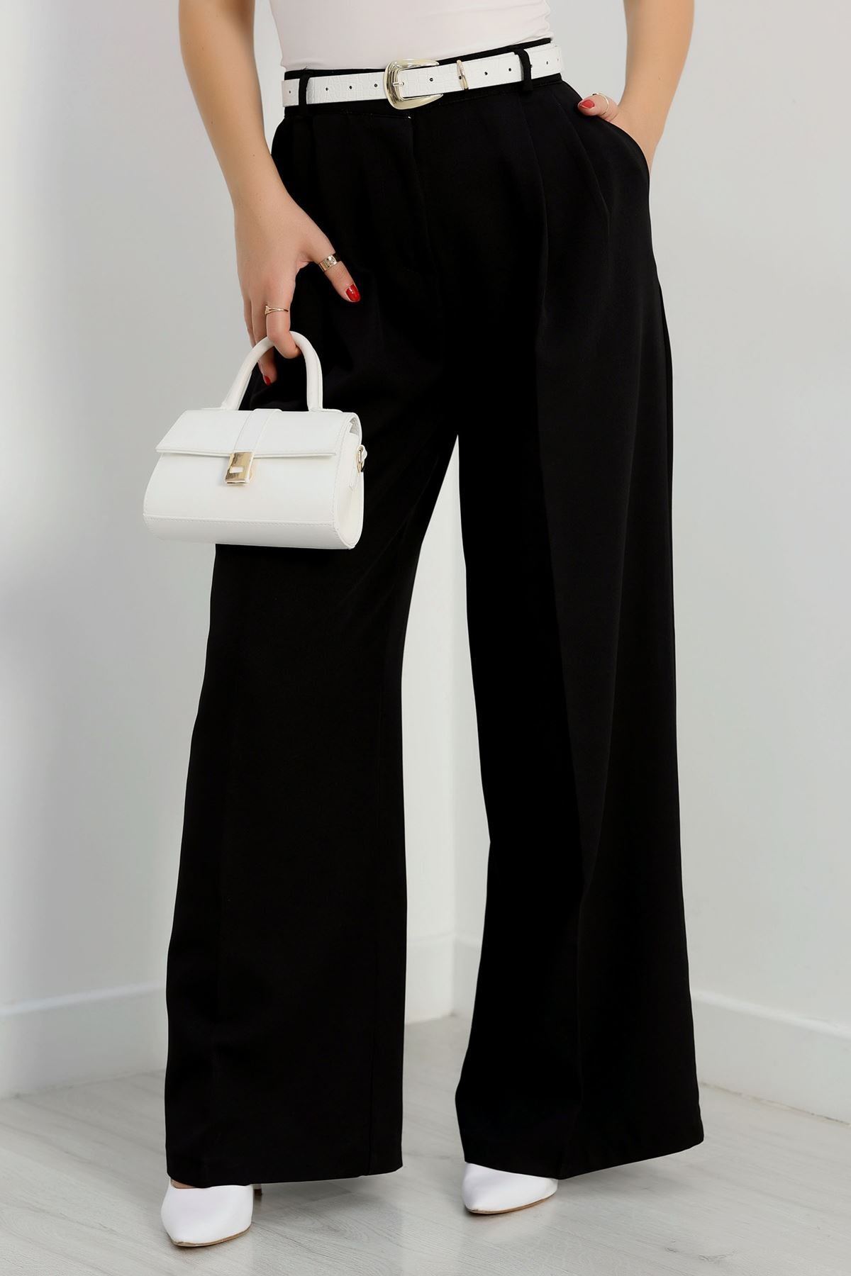 Double Kumaş Palazzo Pantolon Siyah - 90158.1920.