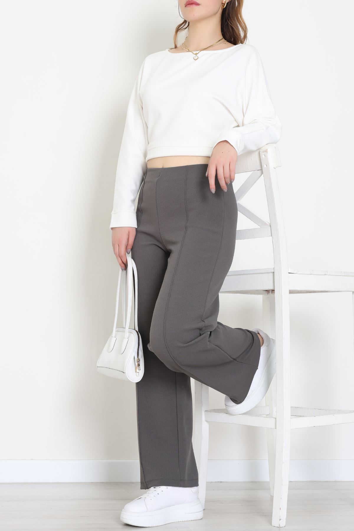 Zra Krep Lastikli Çımalı Pantolon Antrasit - 51251.1837.