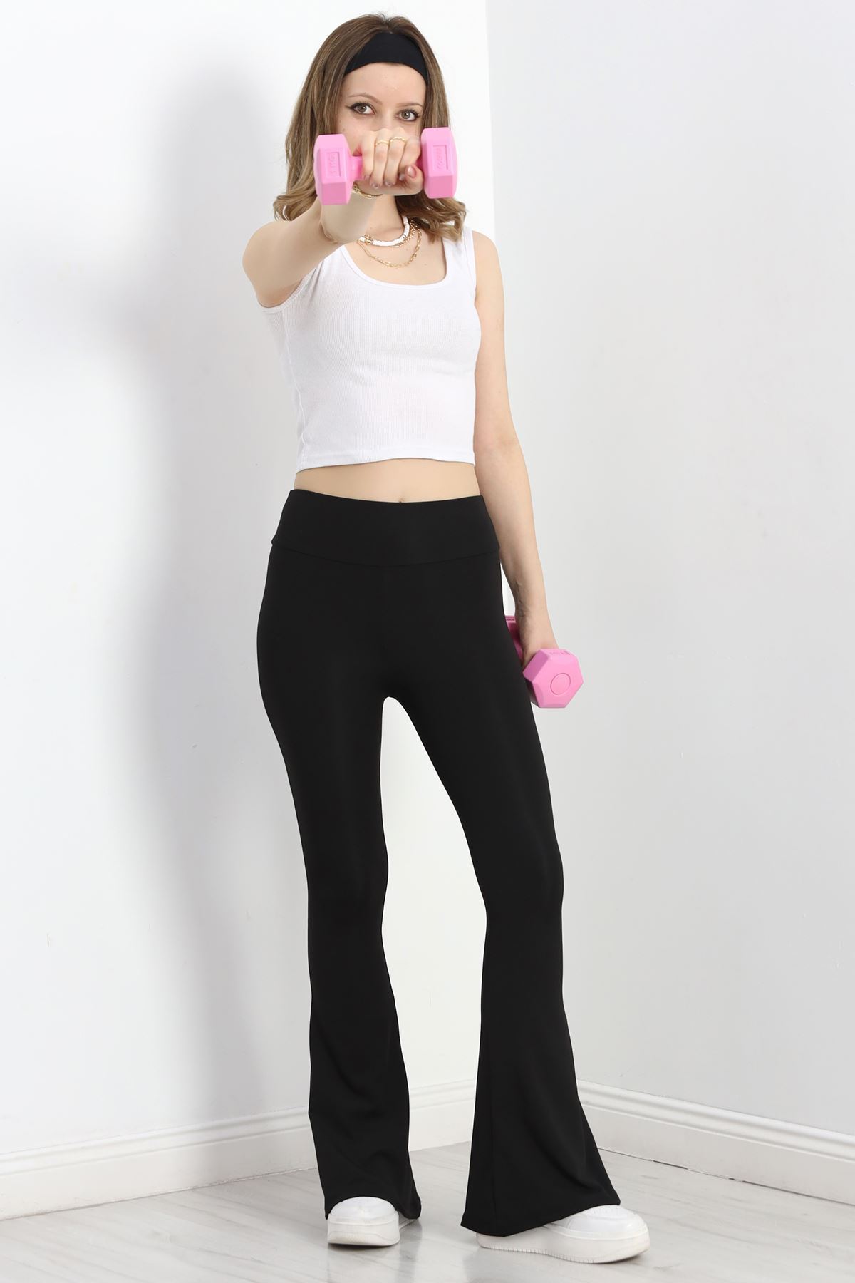 Geniş Kemer İspanyol Paça Dalgıç Tayt Siyah - 40125.1098.