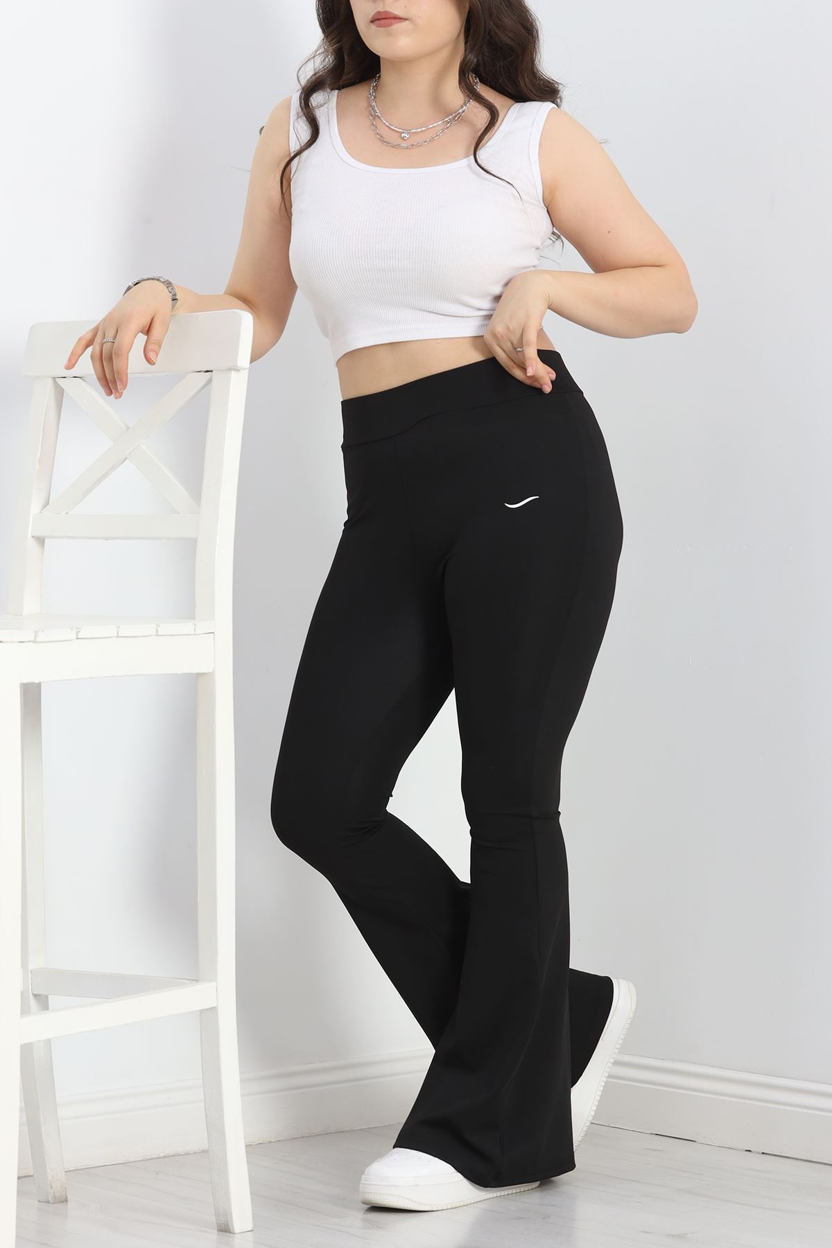 Büyük Beden Baskılı İspanyol Tayt Siyah - 50030.1098.