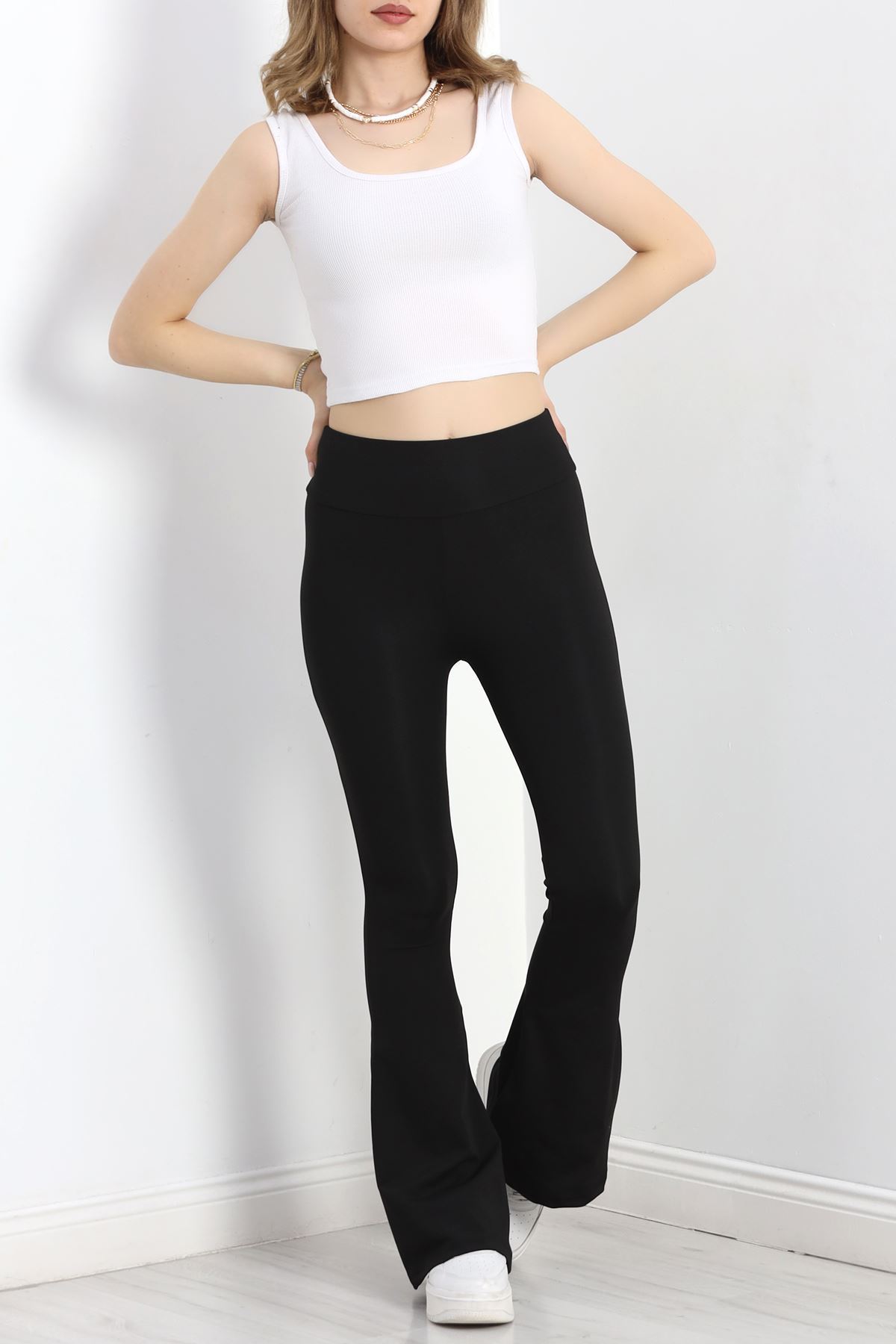 Geniş Kemer İspanyol Paça Dalgıç Tayt Siyah - 40125.1098.