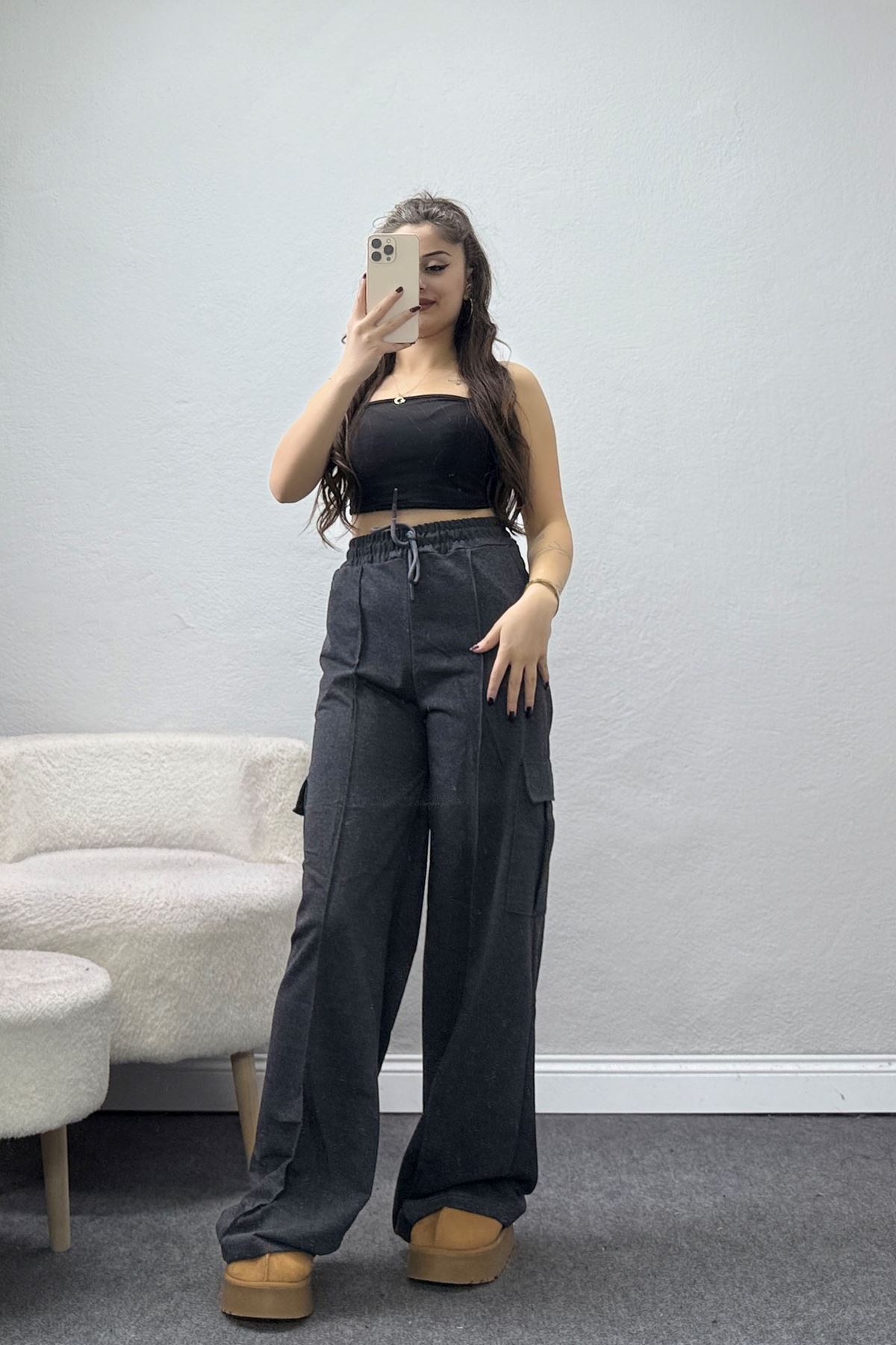 2 İplik Çımalı Kargo Eşofman Altı Füme - 40020.1857.