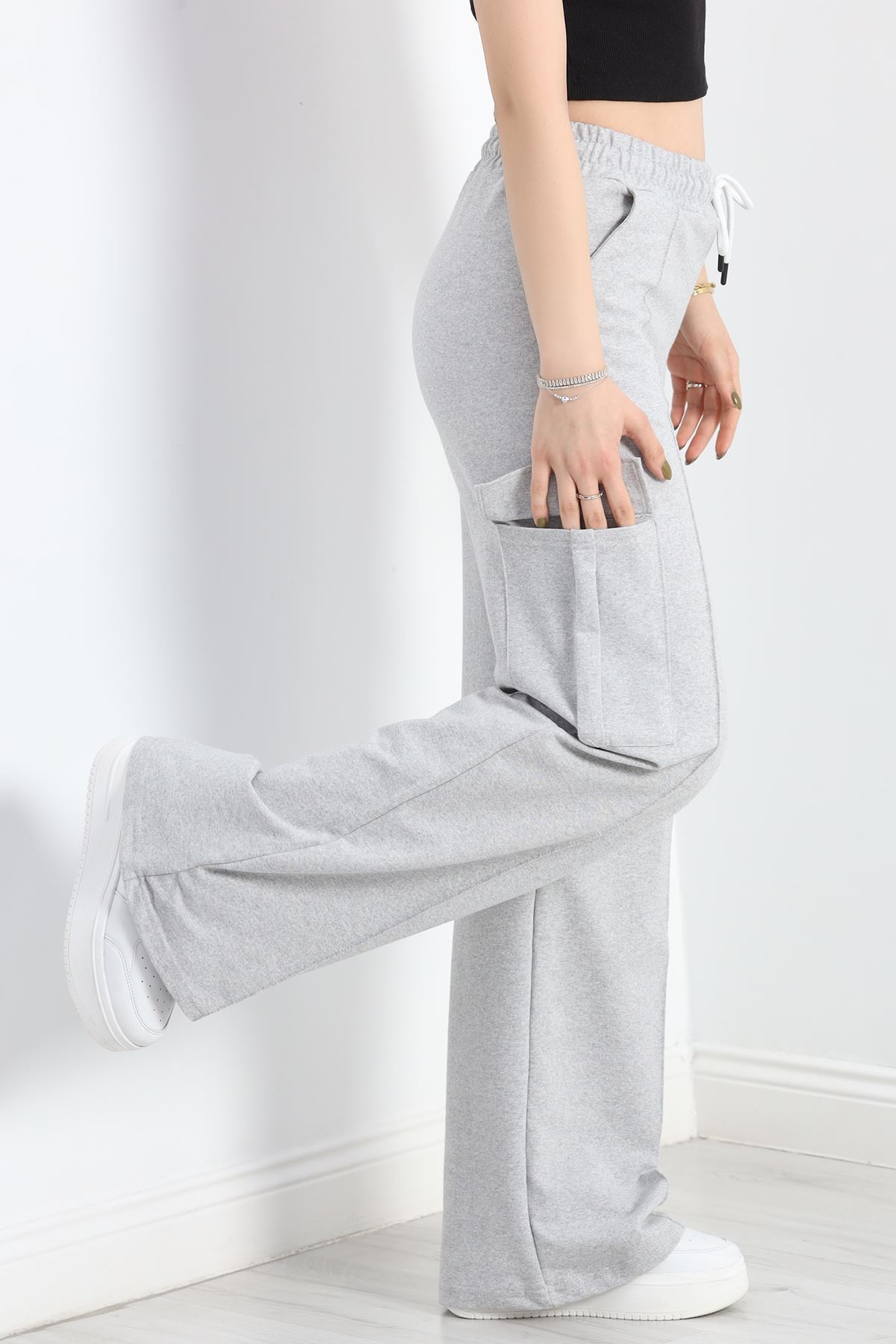 2 İplik Çımalı Kargo Eşofman Altı Gri - 40020.1857.