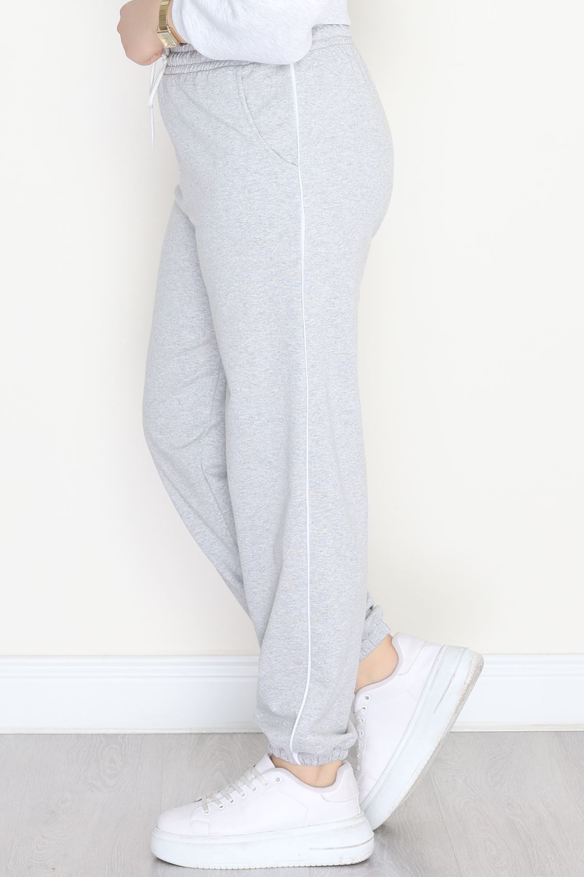 Biyeli Büyük Beden 2 İplik Eşofman Altı Gri - 50657.1005.