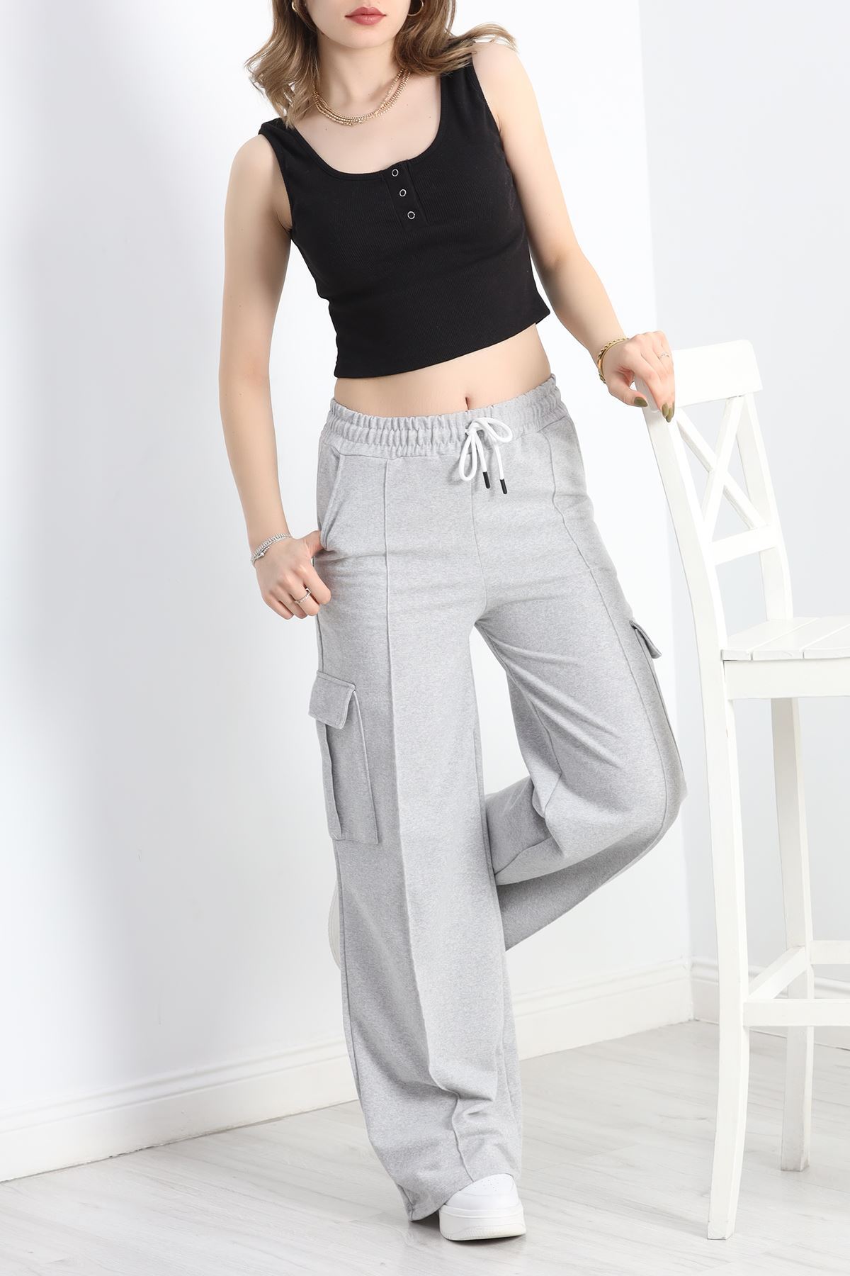 2 İplik Çımalı Kargo Eşofman Altı Gri - 40020.1857.