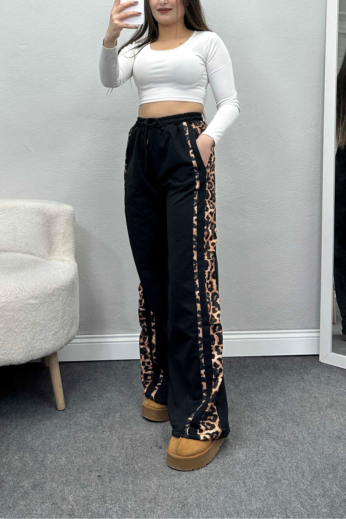 Şeritli 2 İplik Eşofman Altı  Siyah - 40026.1857.