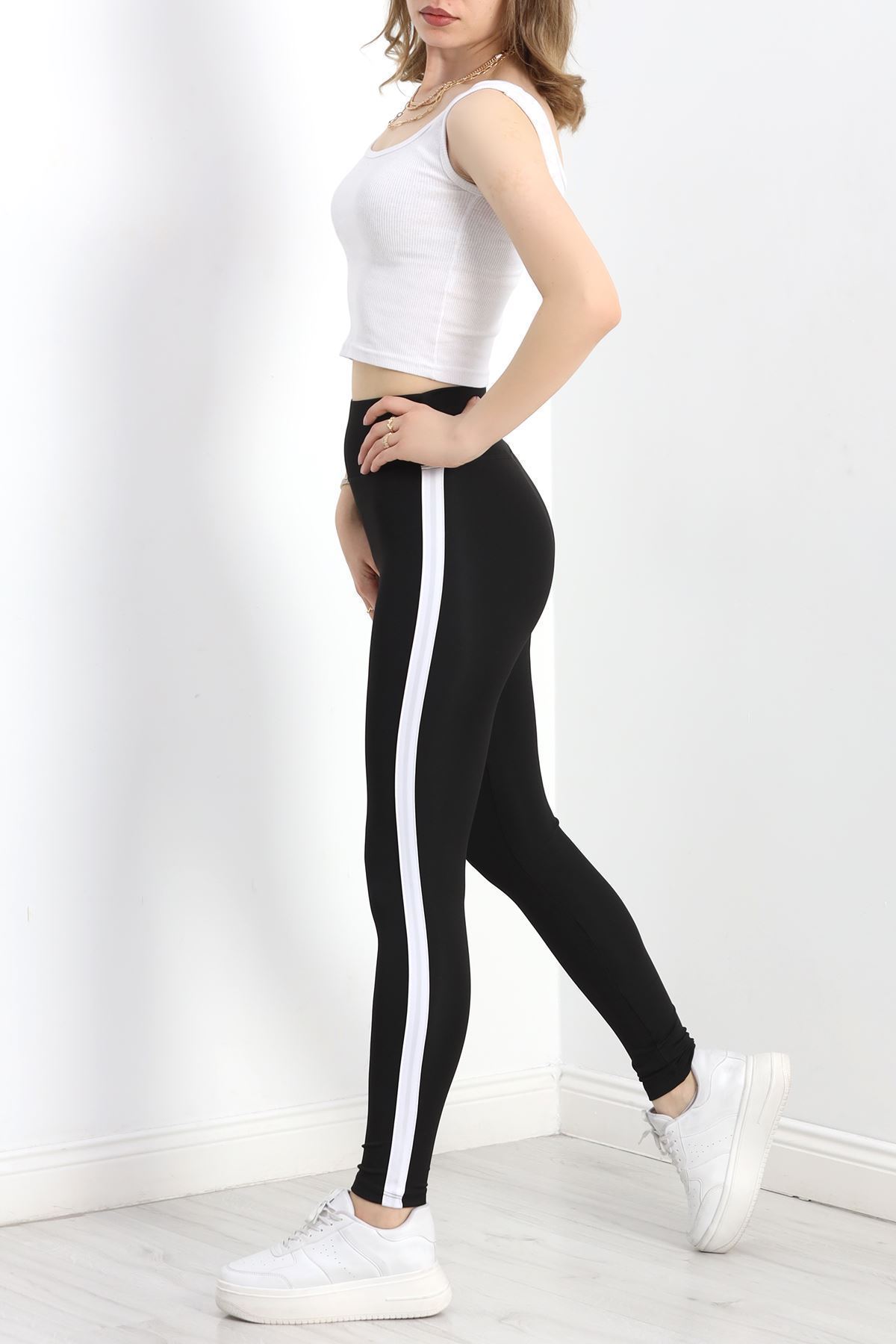 Geniş Kemer Tek Şerit Dalgıç Tayt Siyah - 40129.1098.