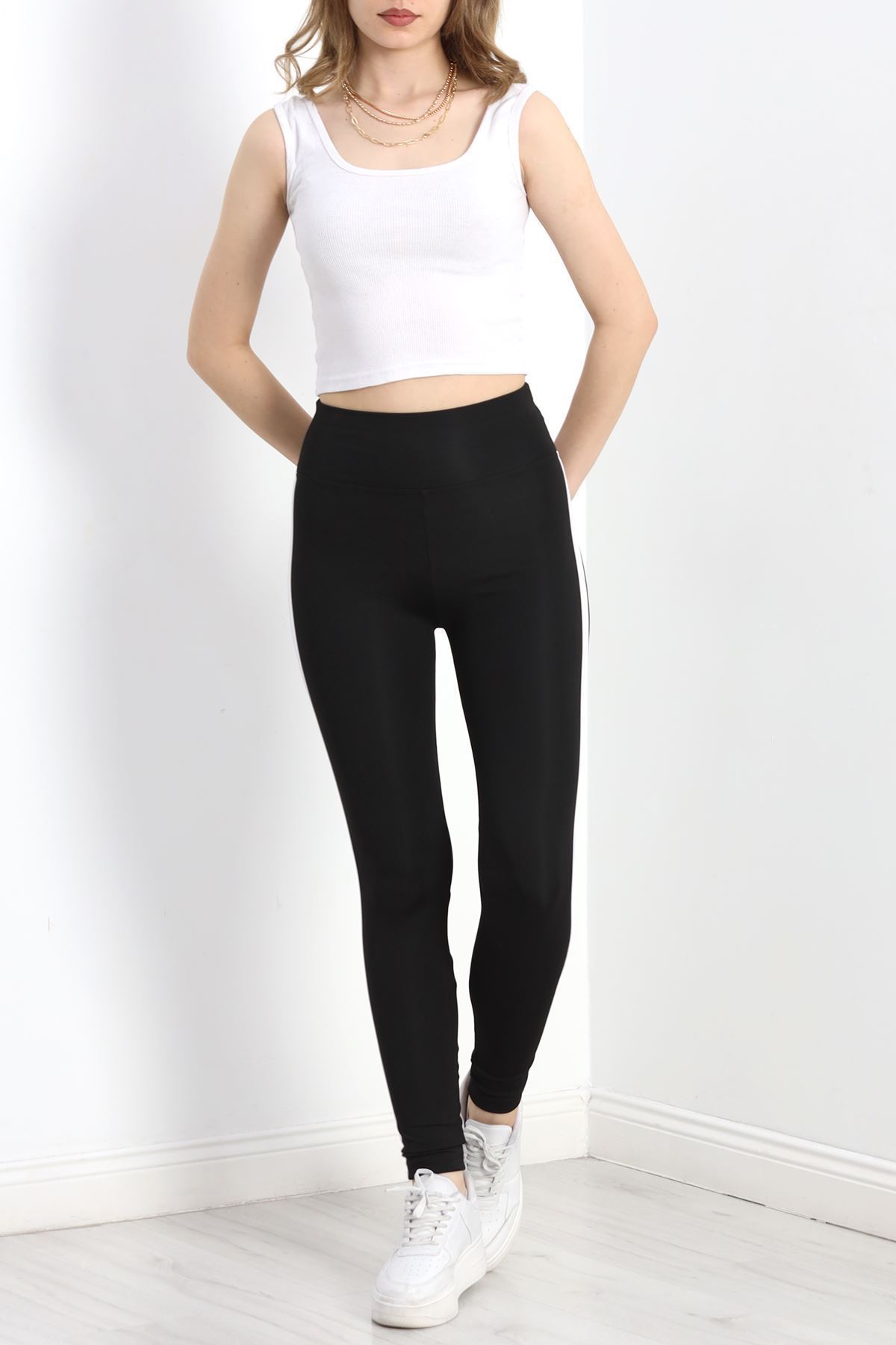 Geniş Kemer Tek Şerit Dalgıç Tayt Siyah - 40129.1098.