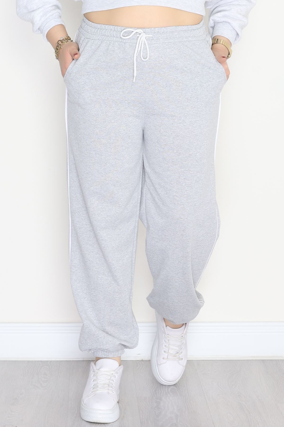 Biyeli Büyük Beden 2 İplik Eşofman Altı Gri - 50657.1005.