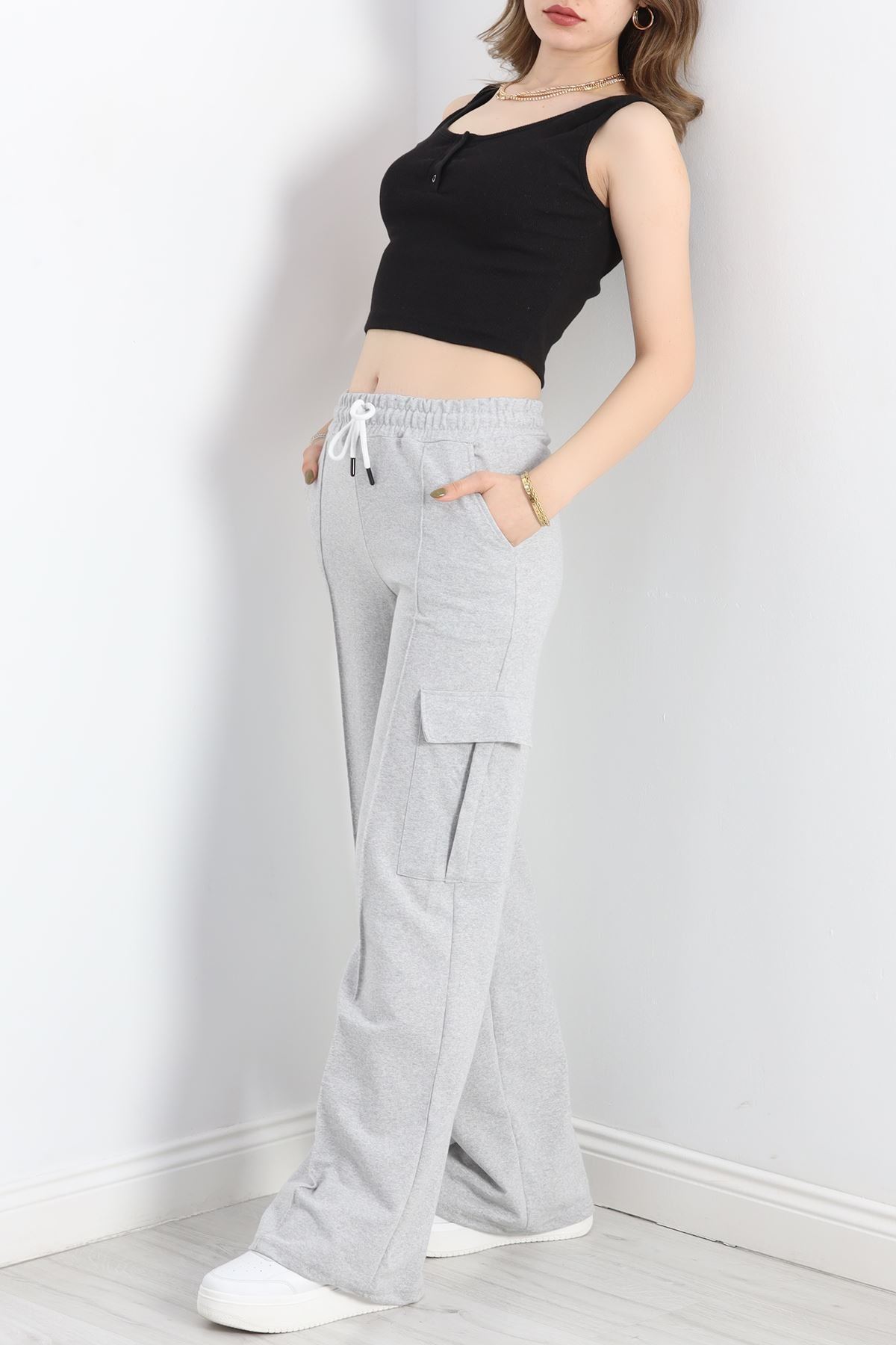 2 İplik Çımalı Kargo Eşofman Altı Gri - 40020.1857.