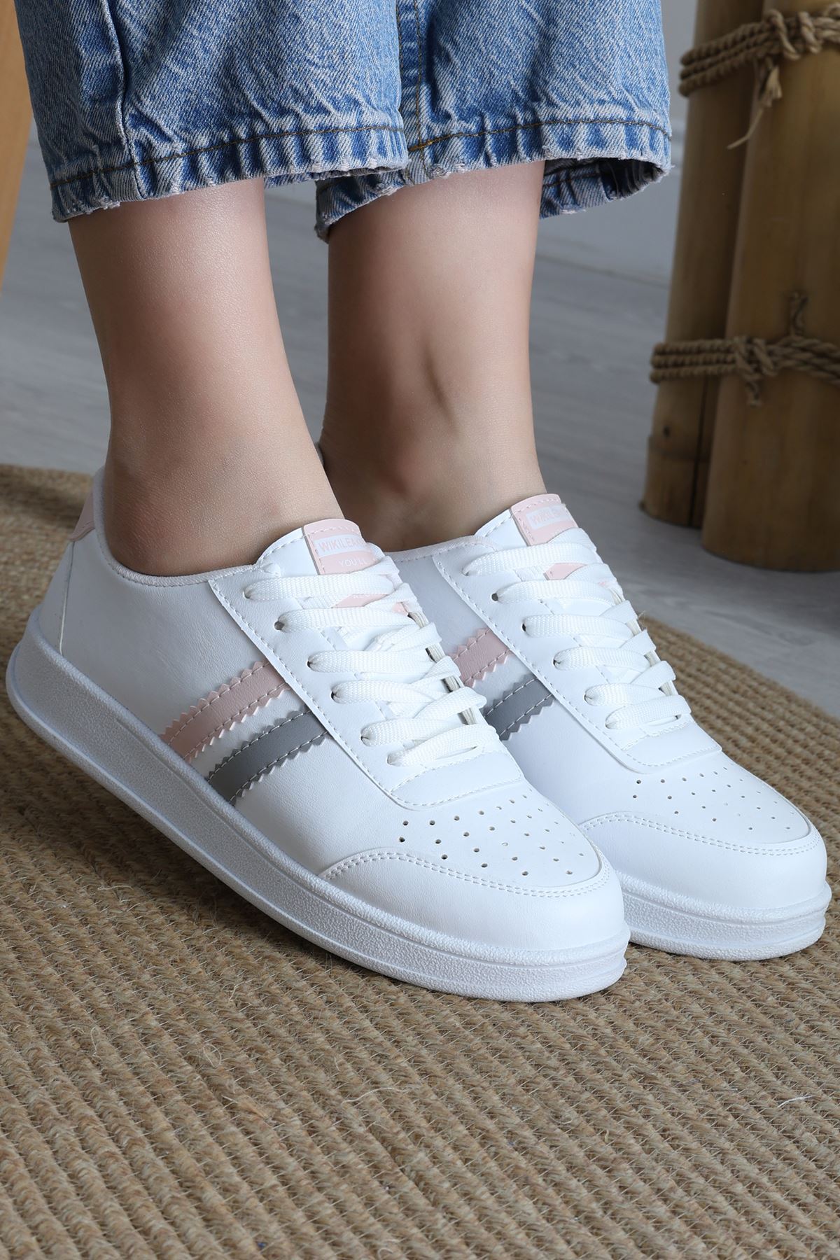 Şeritli Günlük Ayakkabı Beyazpudra - 17114.264.