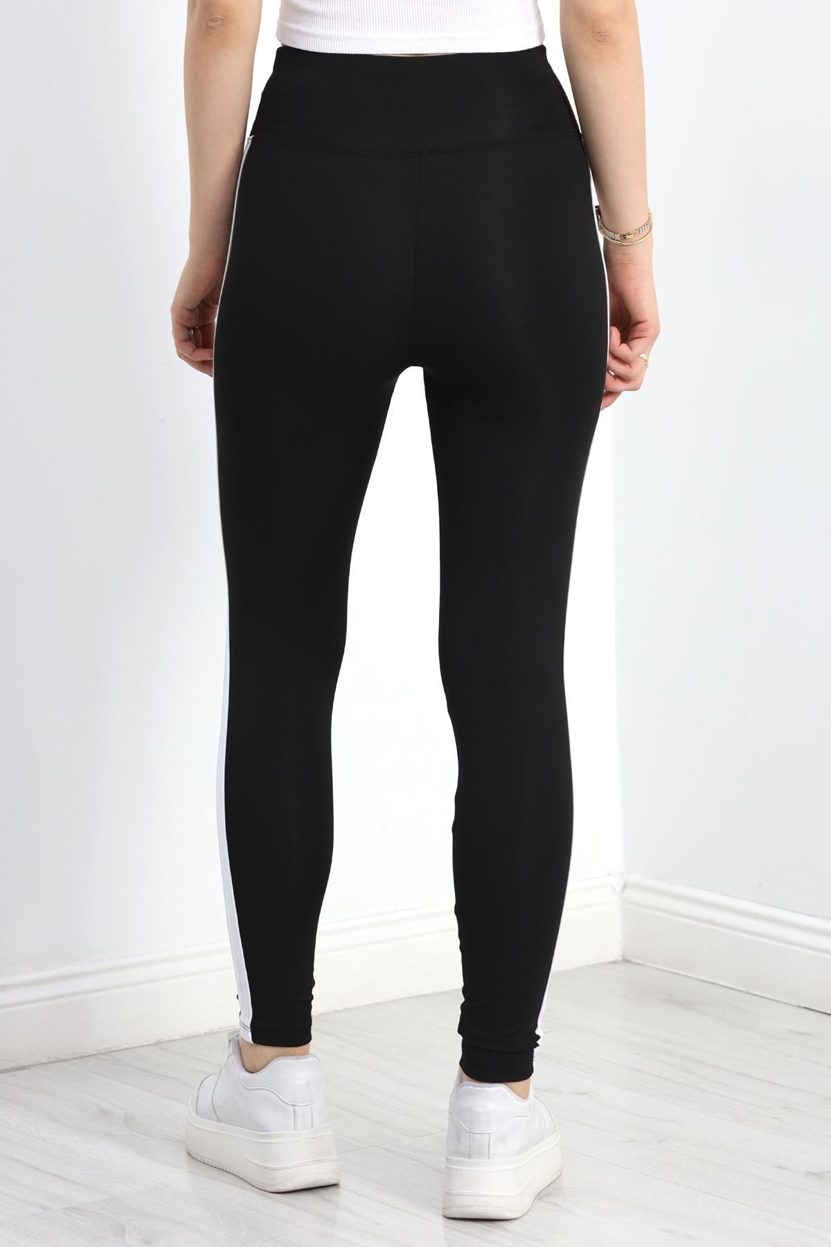 Geniş Kemer Tek Şerit Dalgıç Tayt Siyah - 40129.1098.