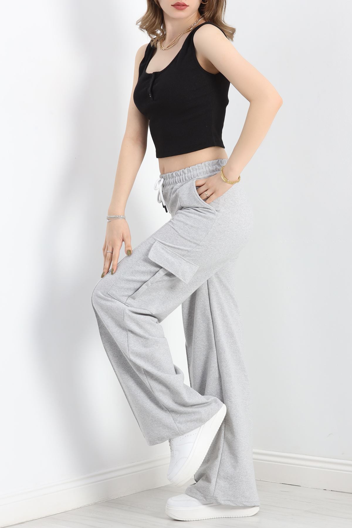 2 İplik Çımalı Kargo Eşofman Altı Gri - 40020.1857.