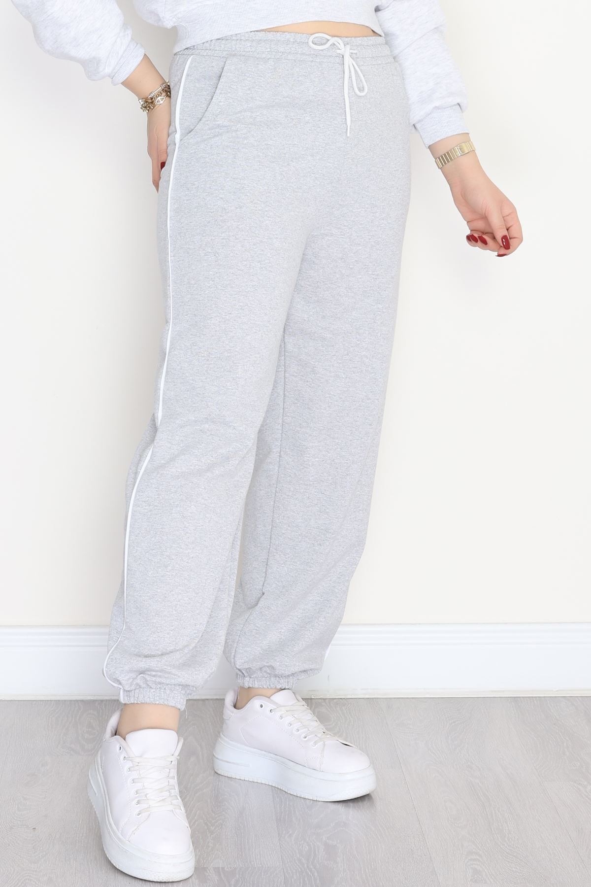 Biyeli Büyük Beden 2 İplik Eşofman Altı Gri - 50657.1005.