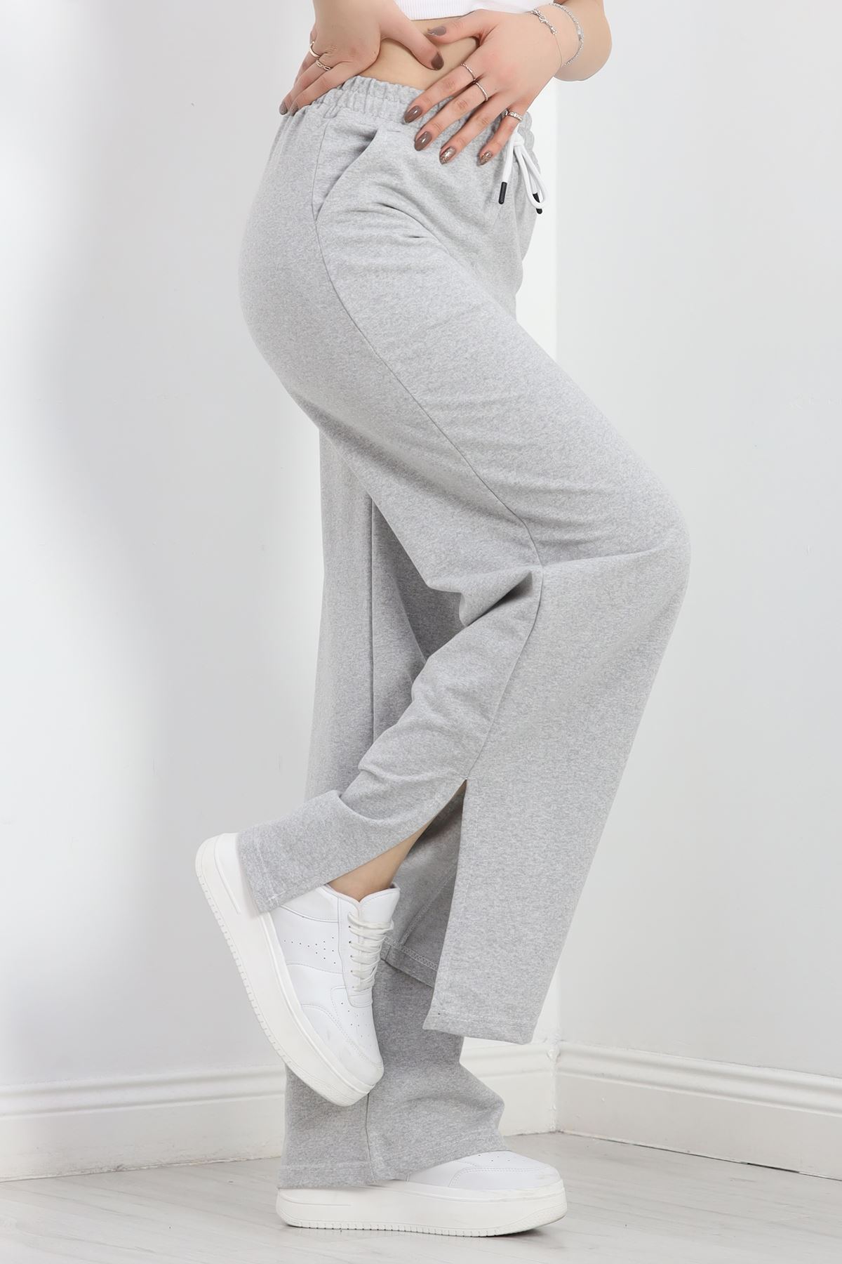 Yırtmaçlı 2 İplik Eşofman Altı Gri - 40025.1857.