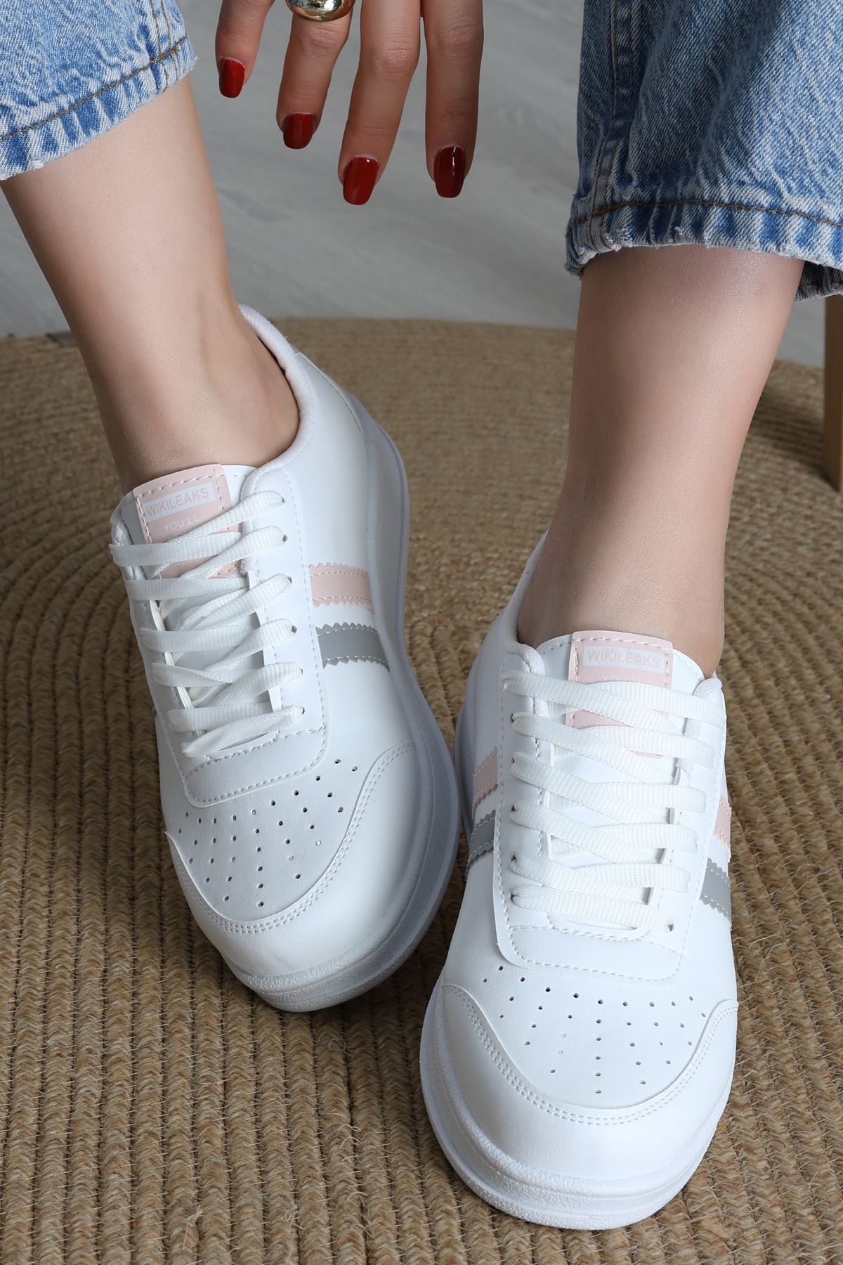 Şeritli Günlük Ayakkabı Beyazpudra - 17114.264.