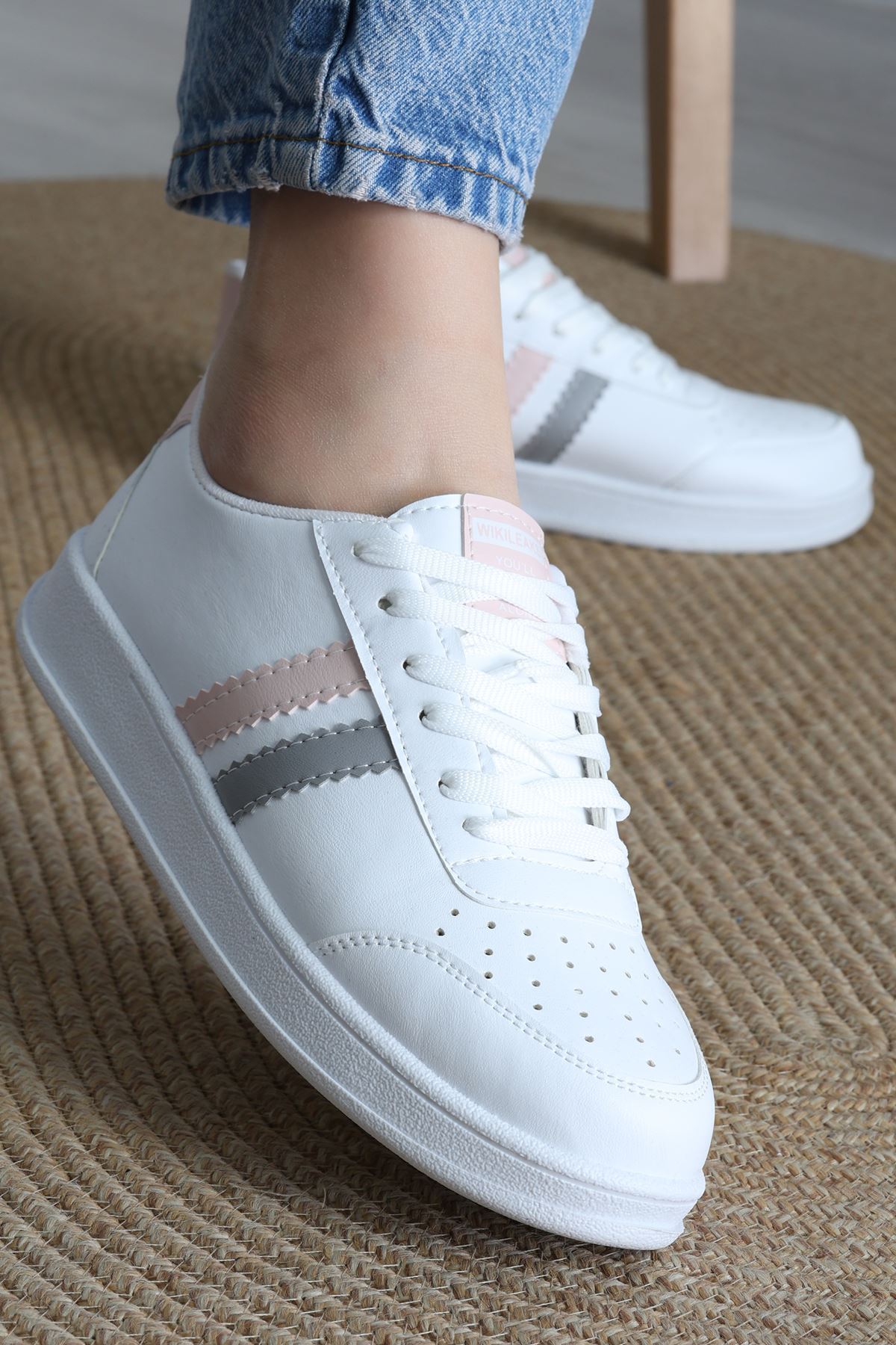 Şeritli Günlük Ayakkabı Beyazpudra - 17114.264.