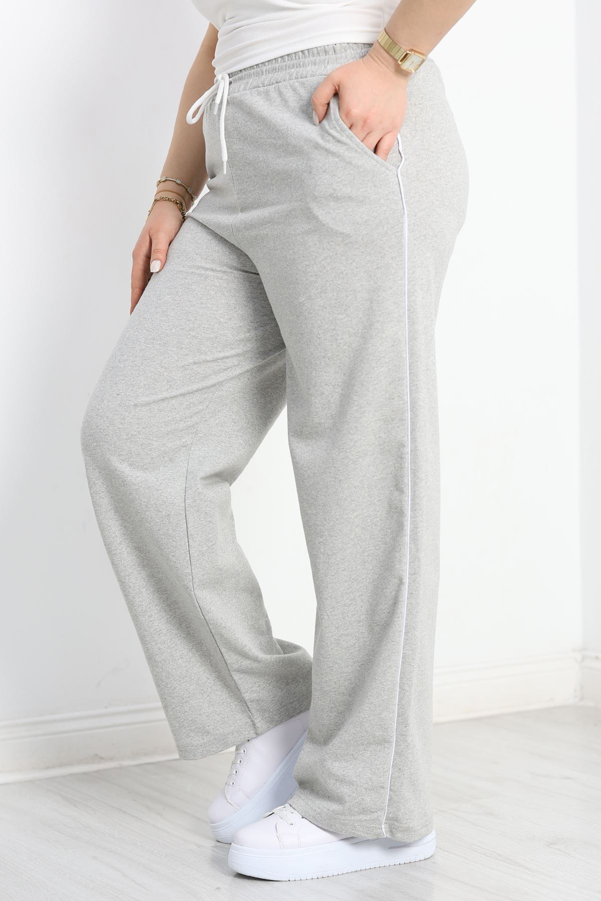 Biyeli Büyük Beden 2 İplik Eşofman Altı Gri - 50658.1005.