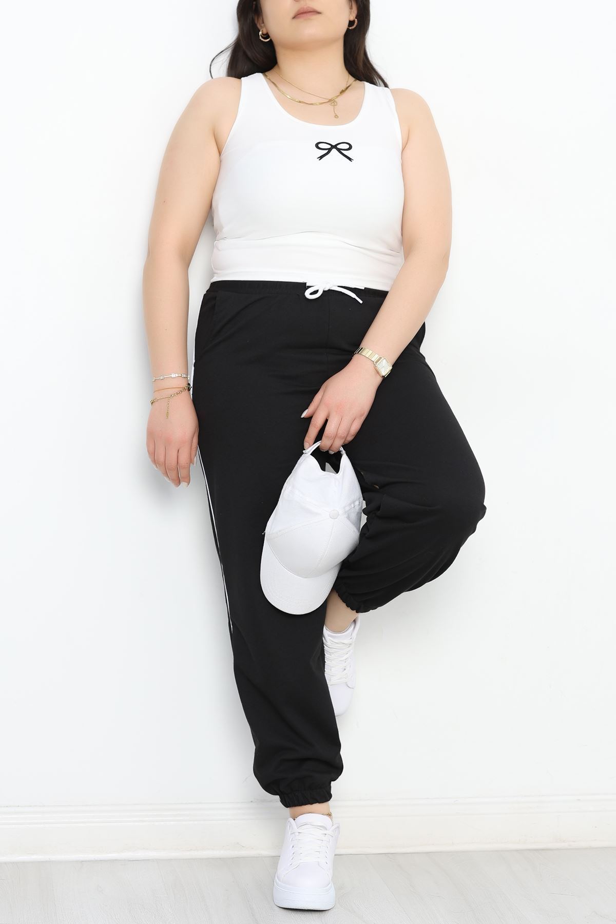 Biyeli Büyük Beden 2 İplik Eşofman Altı Siyah - 50657.1005.