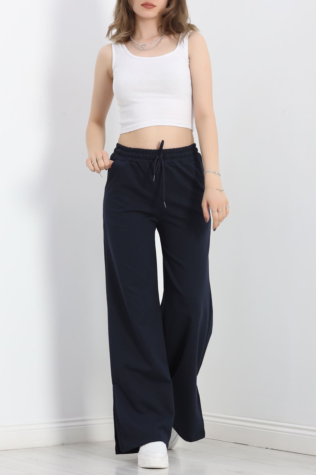 Yırtmaçlı 2 İplik Eşofman Altı Lacivert - 40025.1857.