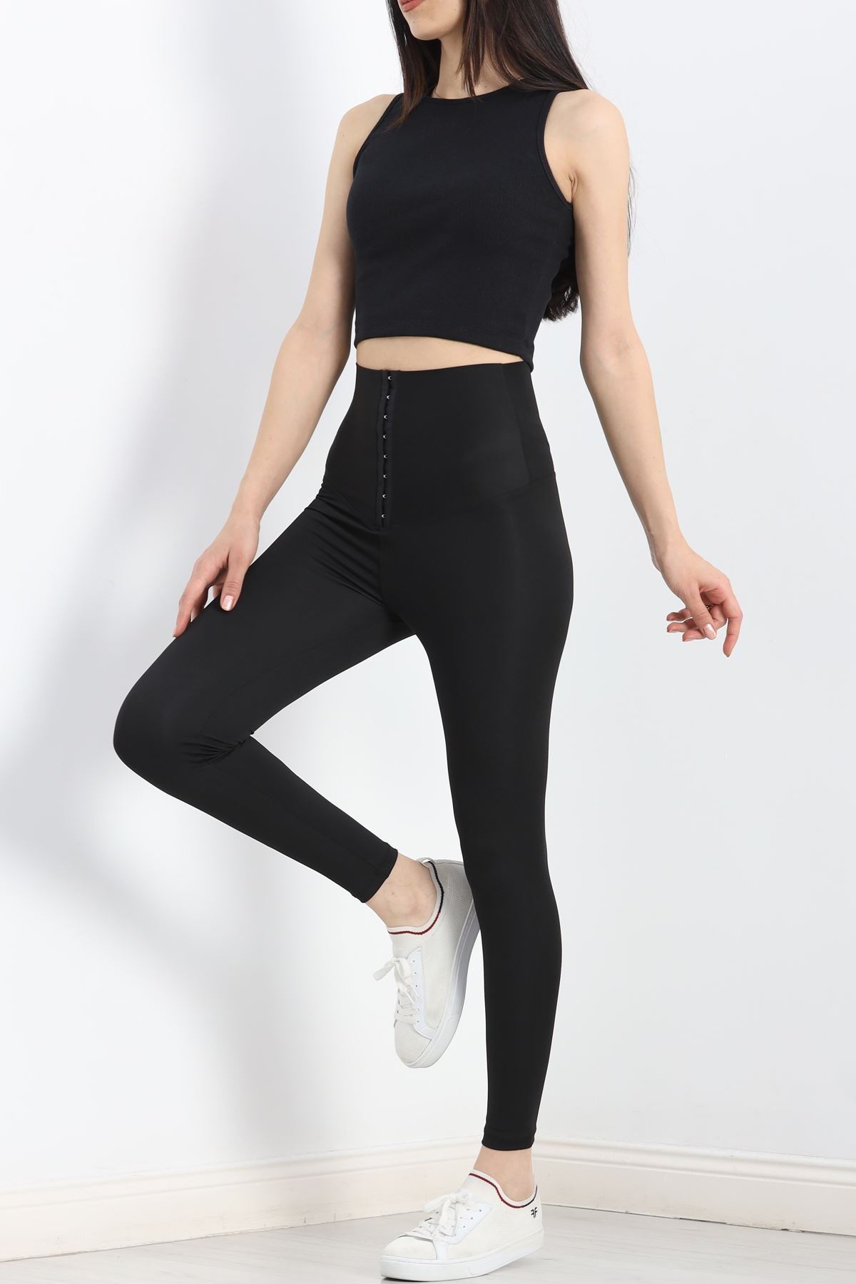 Agraflı Yüksel Bel Tayt Siyah - 20141.1881.