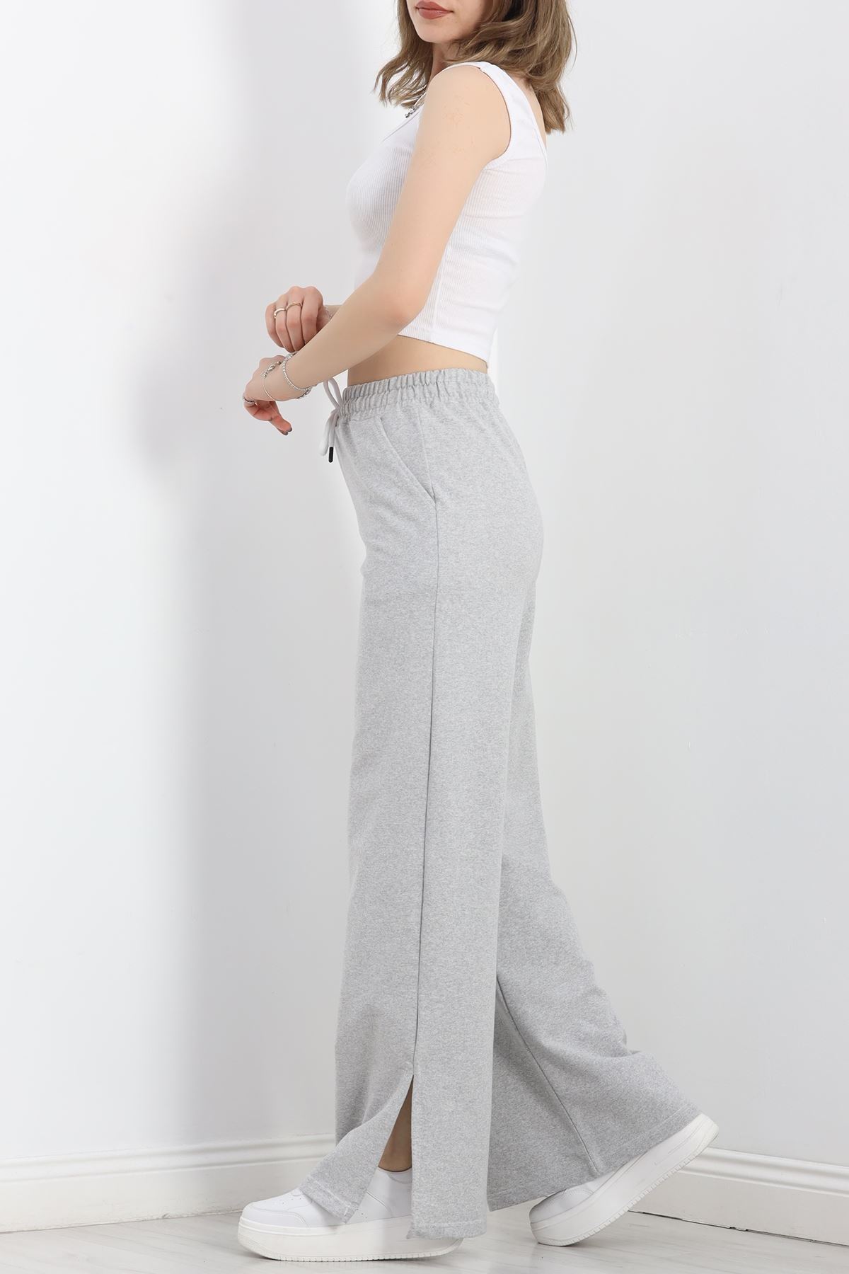 Yırtmaçlı 2 İplik Eşofman Altı Gri - 40025.1857.