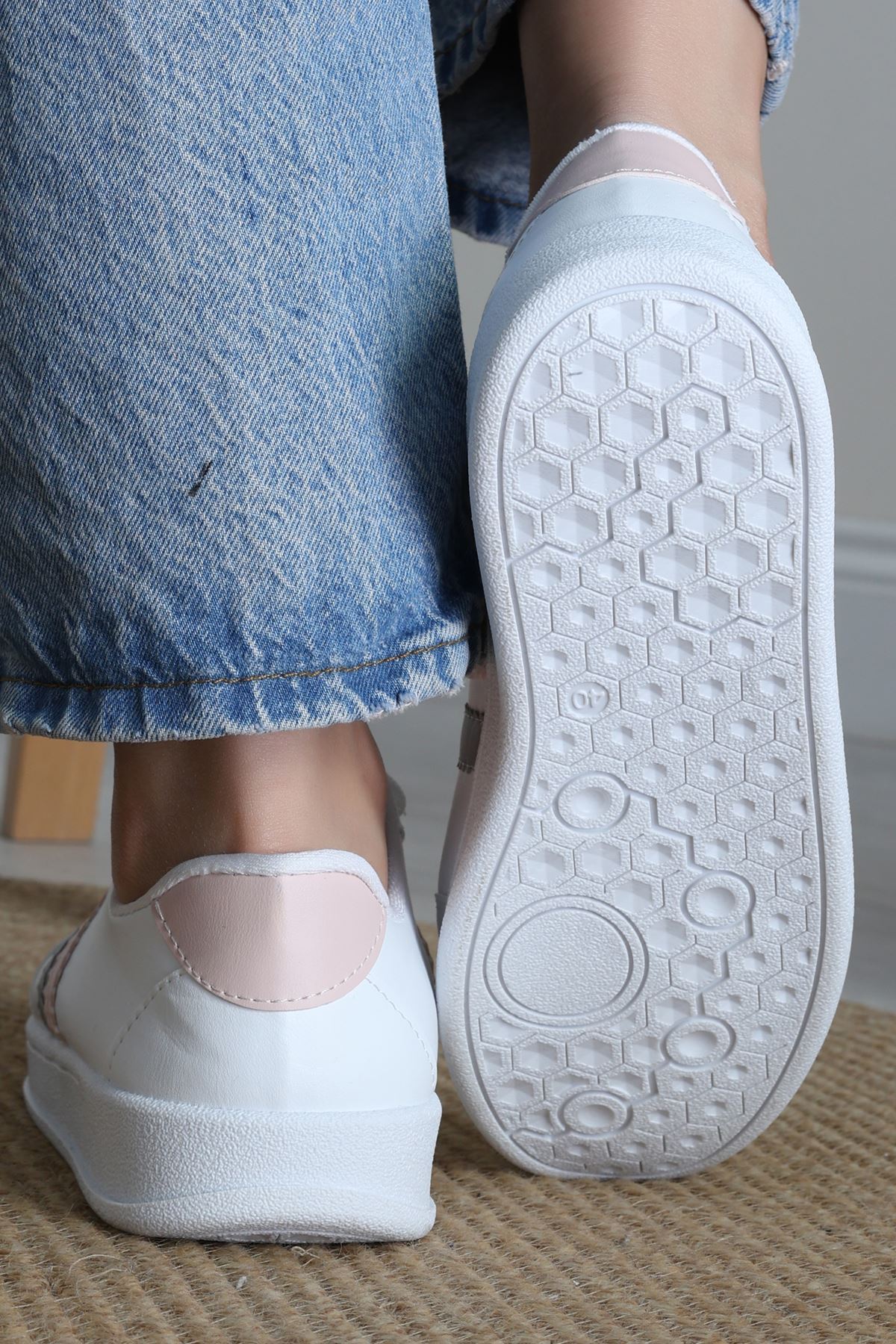 Şeritli Günlük Ayakkabı Beyazpudra - 17114.264.