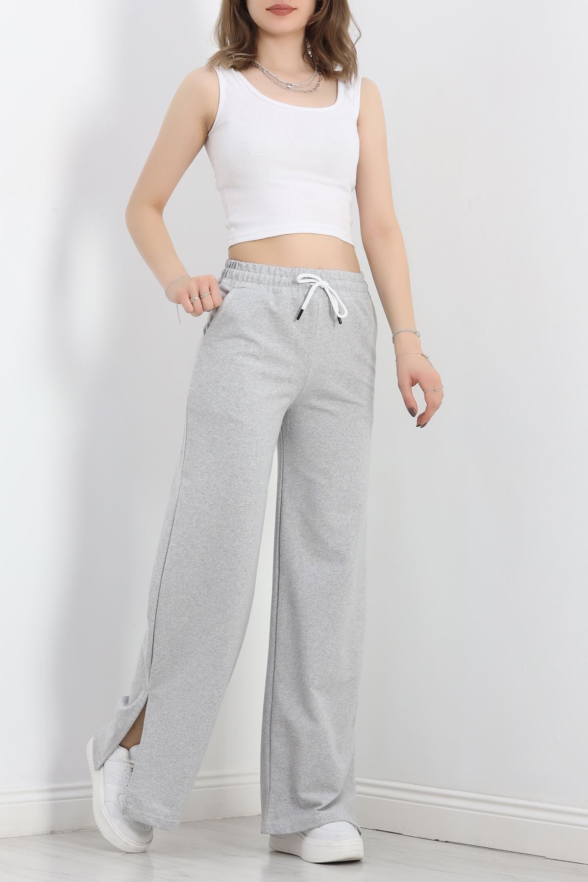 Yırtmaçlı 2 İplik Eşofman Altı Gri - 40025.1857.