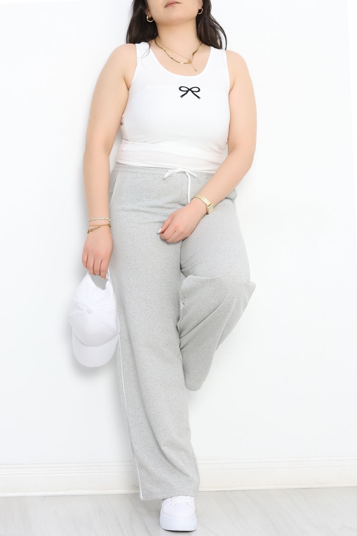 Biyeli Büyük Beden 2 İplik Eşofman Altı Gri - 50658.1005.