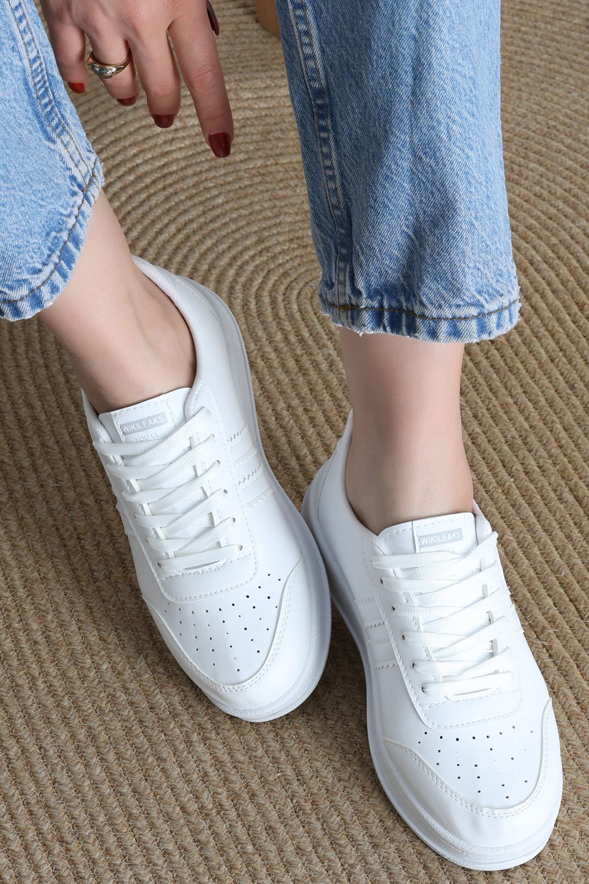 Şeritli Günlük Ayakkabı Beyaz - 17114.264.